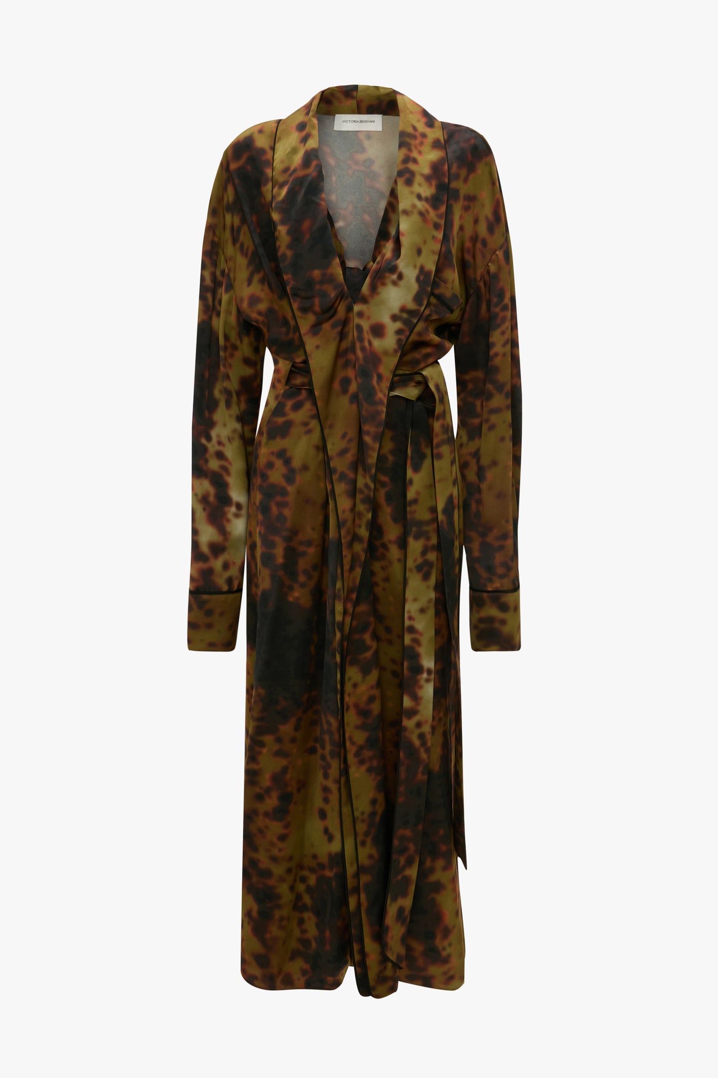 Wrap Midi Dress In Olive Brown Print
