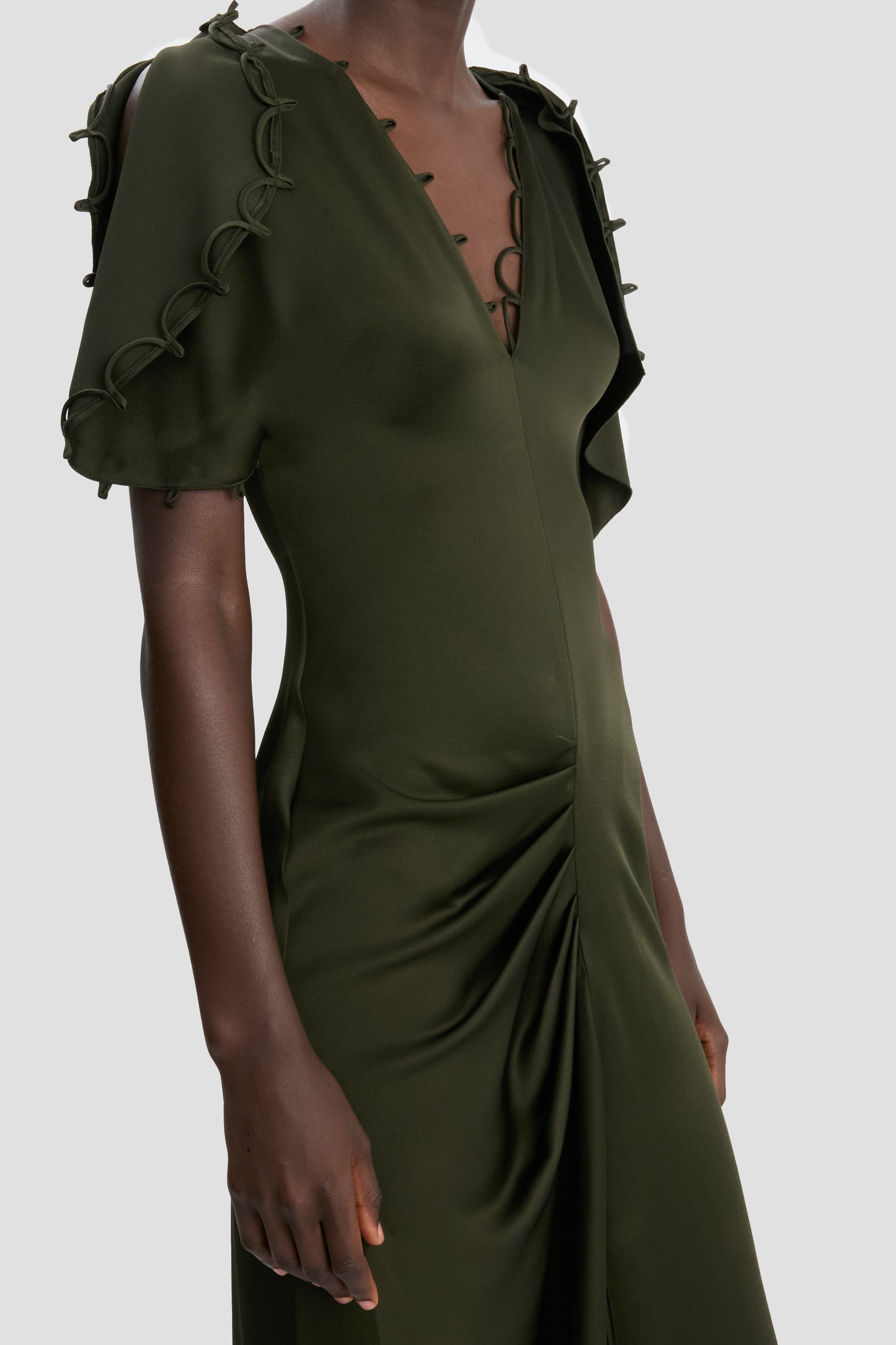 Draped Midi Dress In Dark Olive