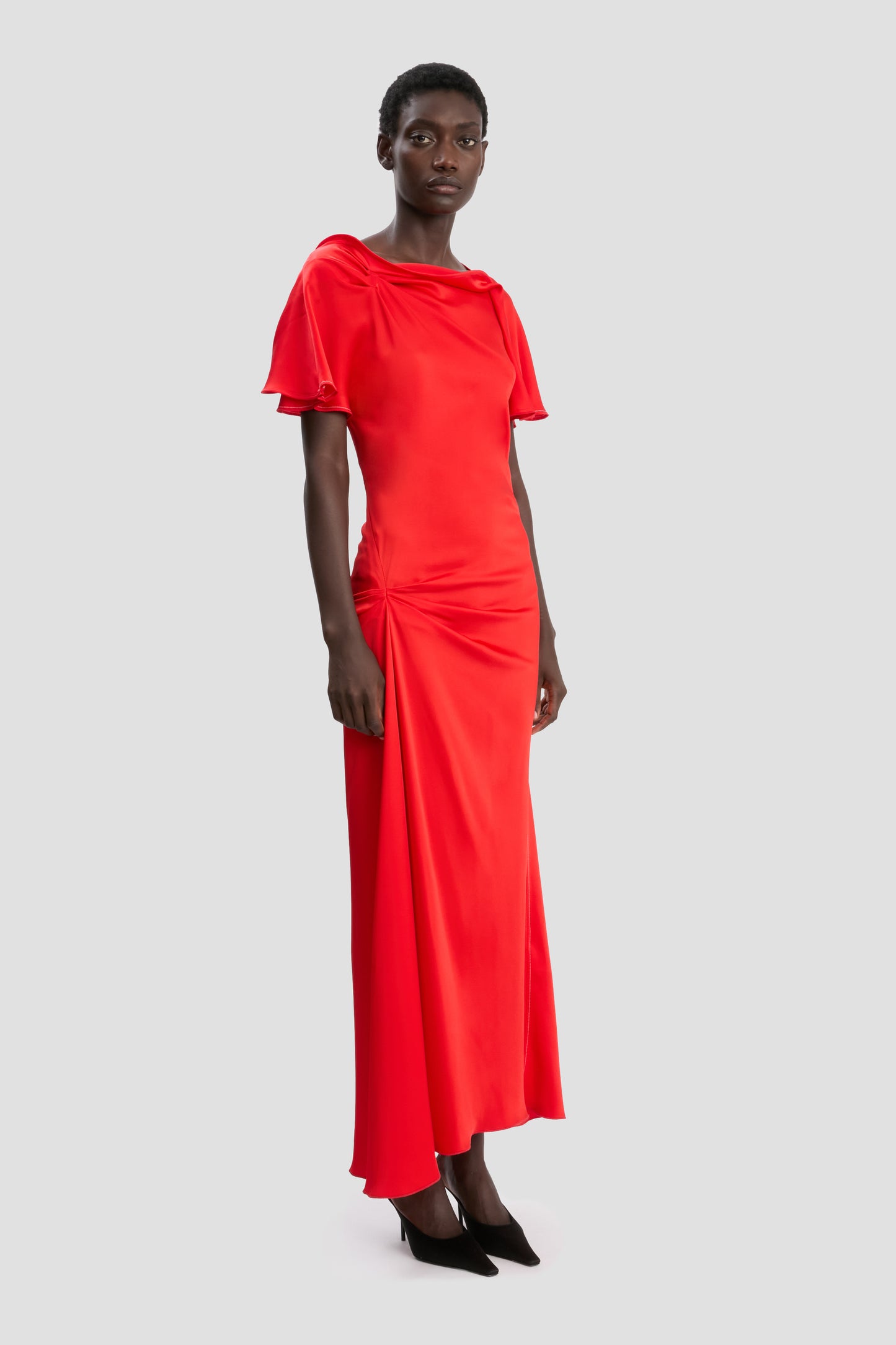 Draped Cap Sleeve Dress In Cayenne