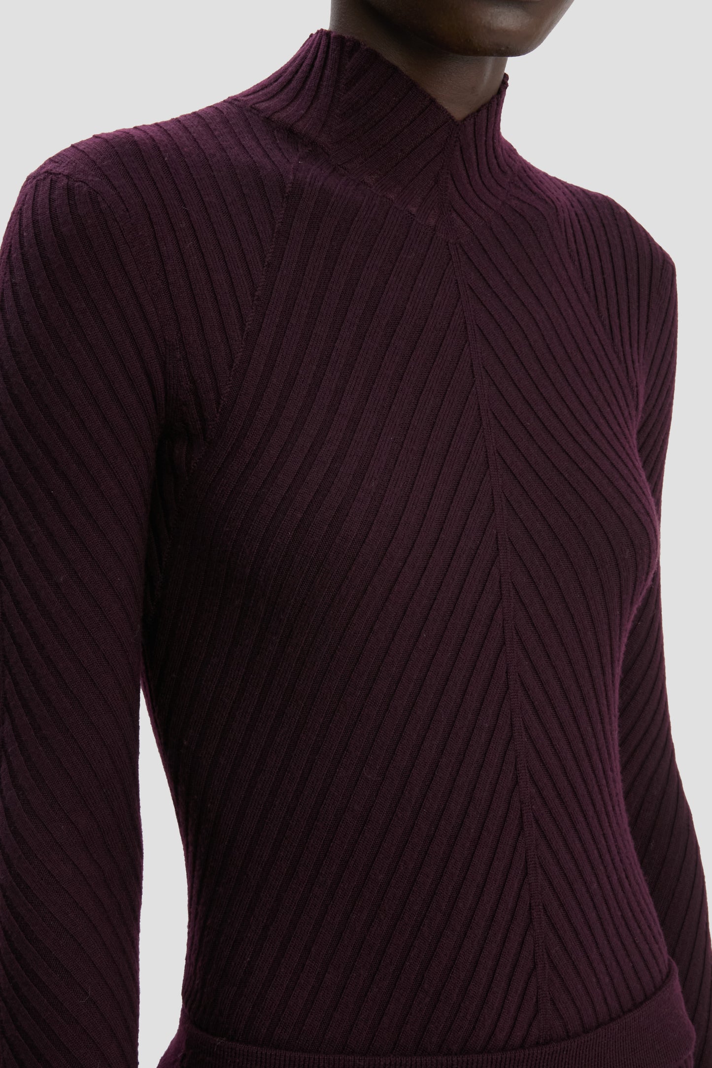 Ribbed Knit Midi Skirt In Merlot