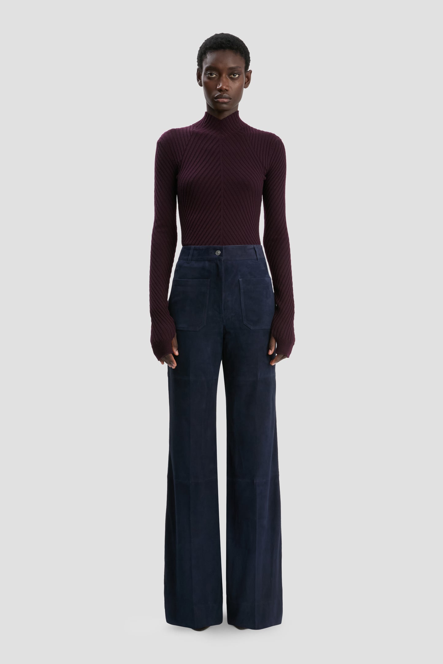 Alina Trouser In Soft Navy Suede