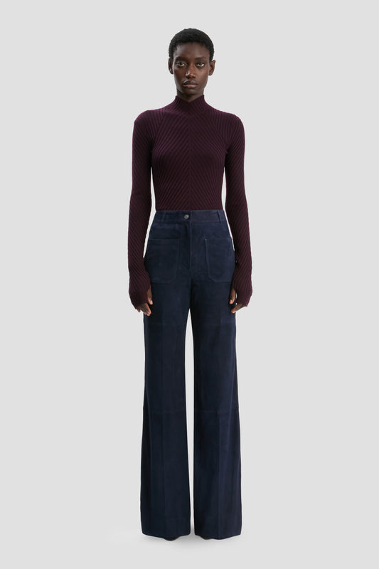 Alina Trouser In Soft Navy Suede