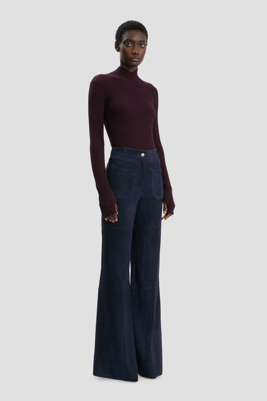 Alina Trouser In Soft Navy Suede