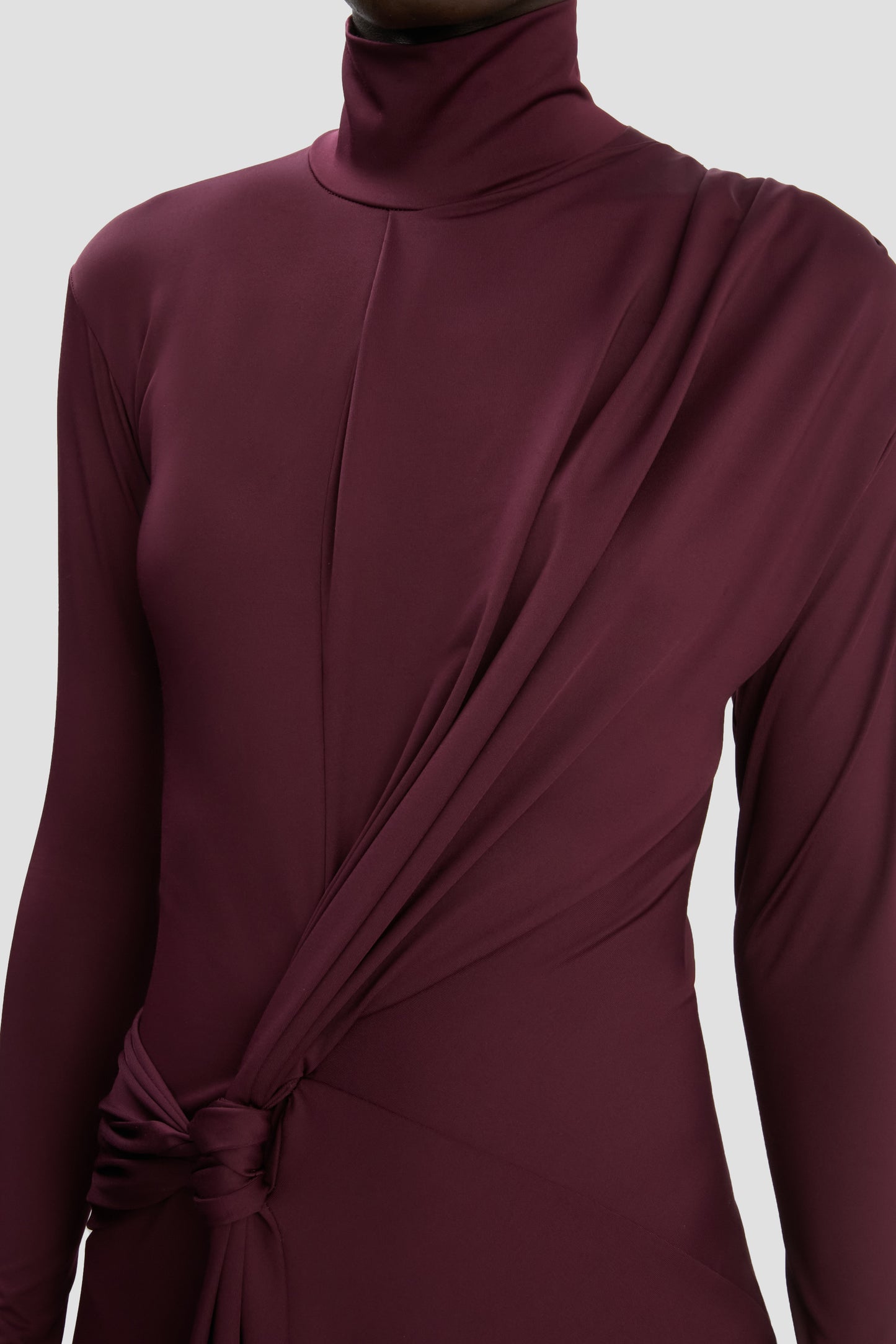 Twist High Neck Midi Dress In Merlot