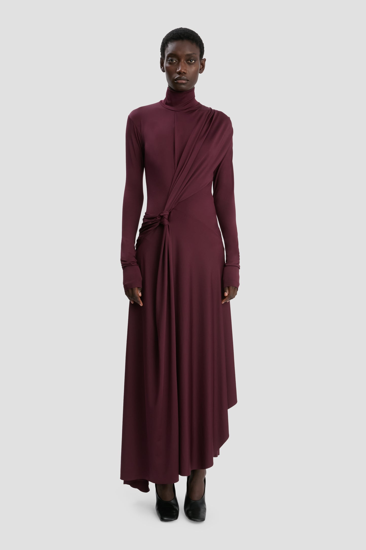 Twist High Neck Midi Dress In Merlot