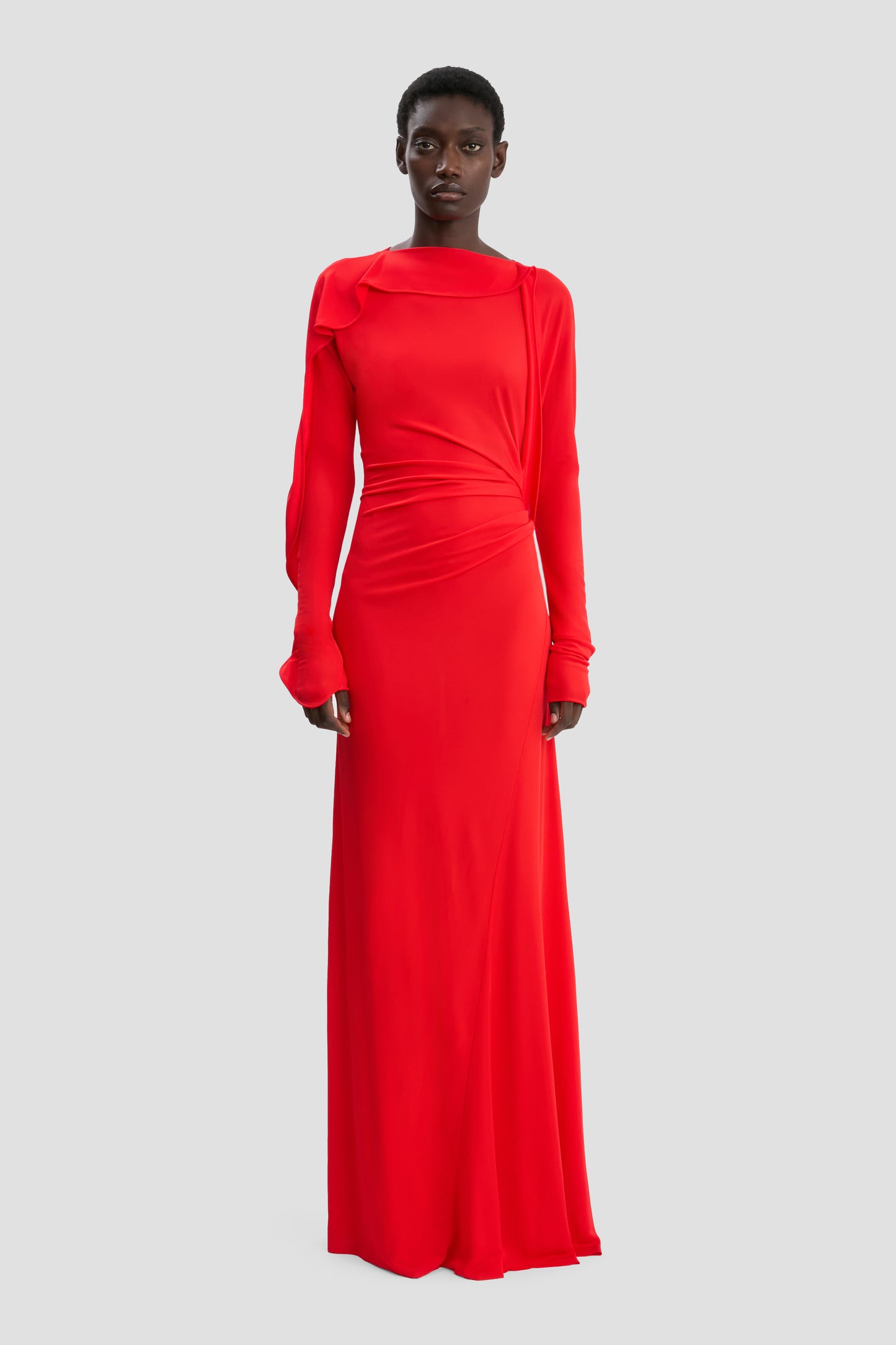 Draped Jersey Gown In Cayenne
