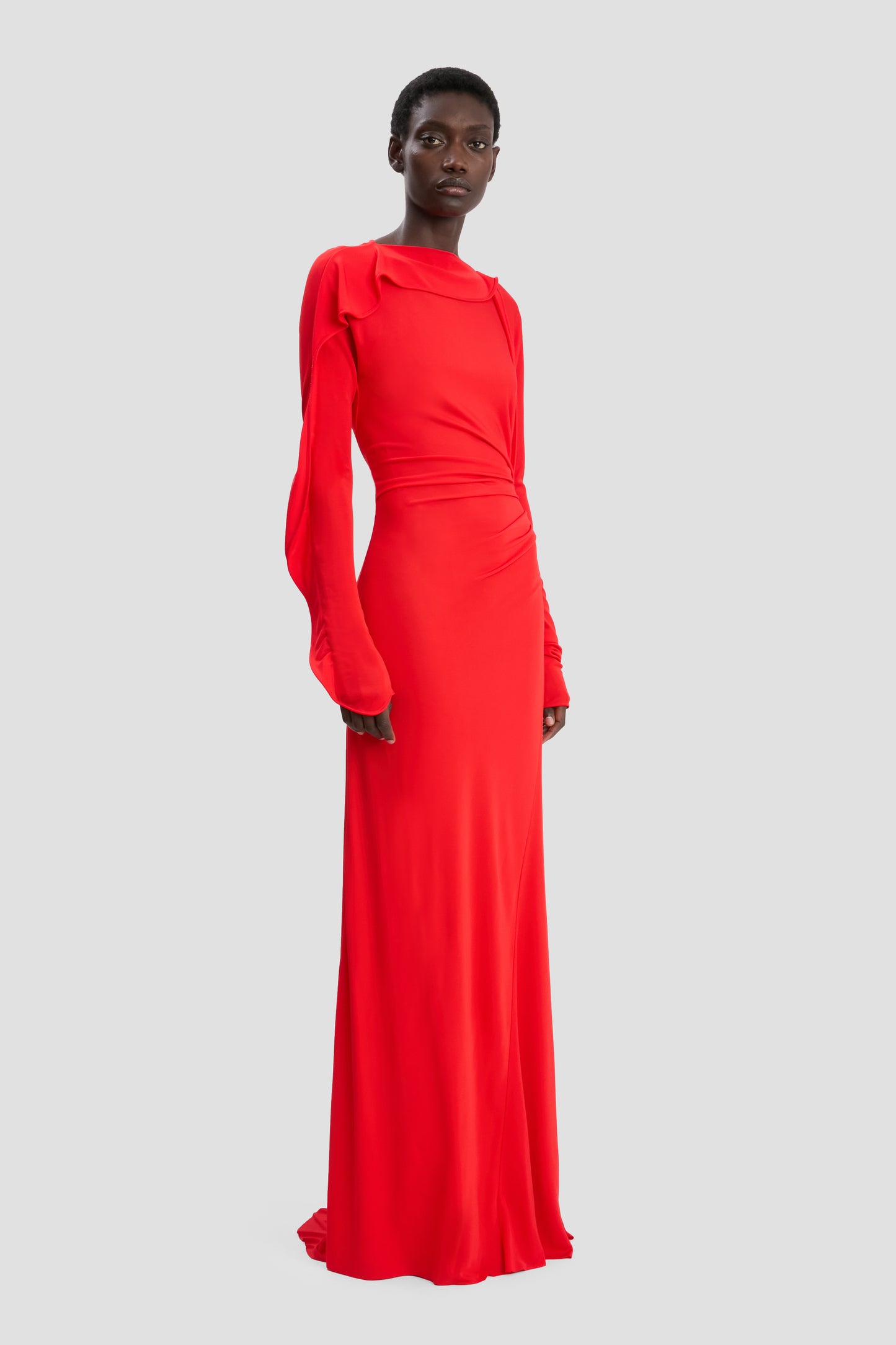 Draped Jersey Gown In Cayenne