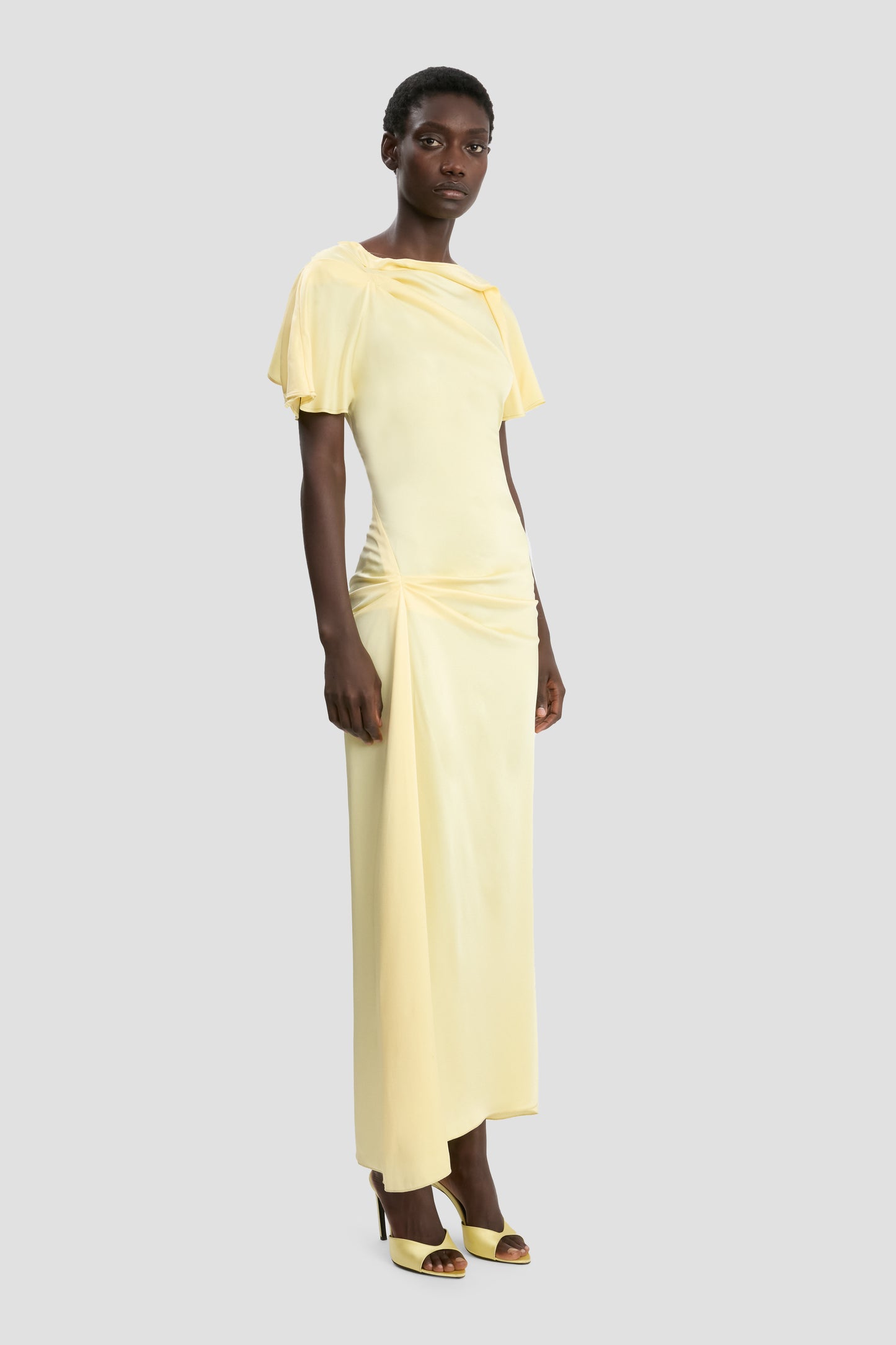Draped Cap Sleeve Dress In Daffodil Yellow