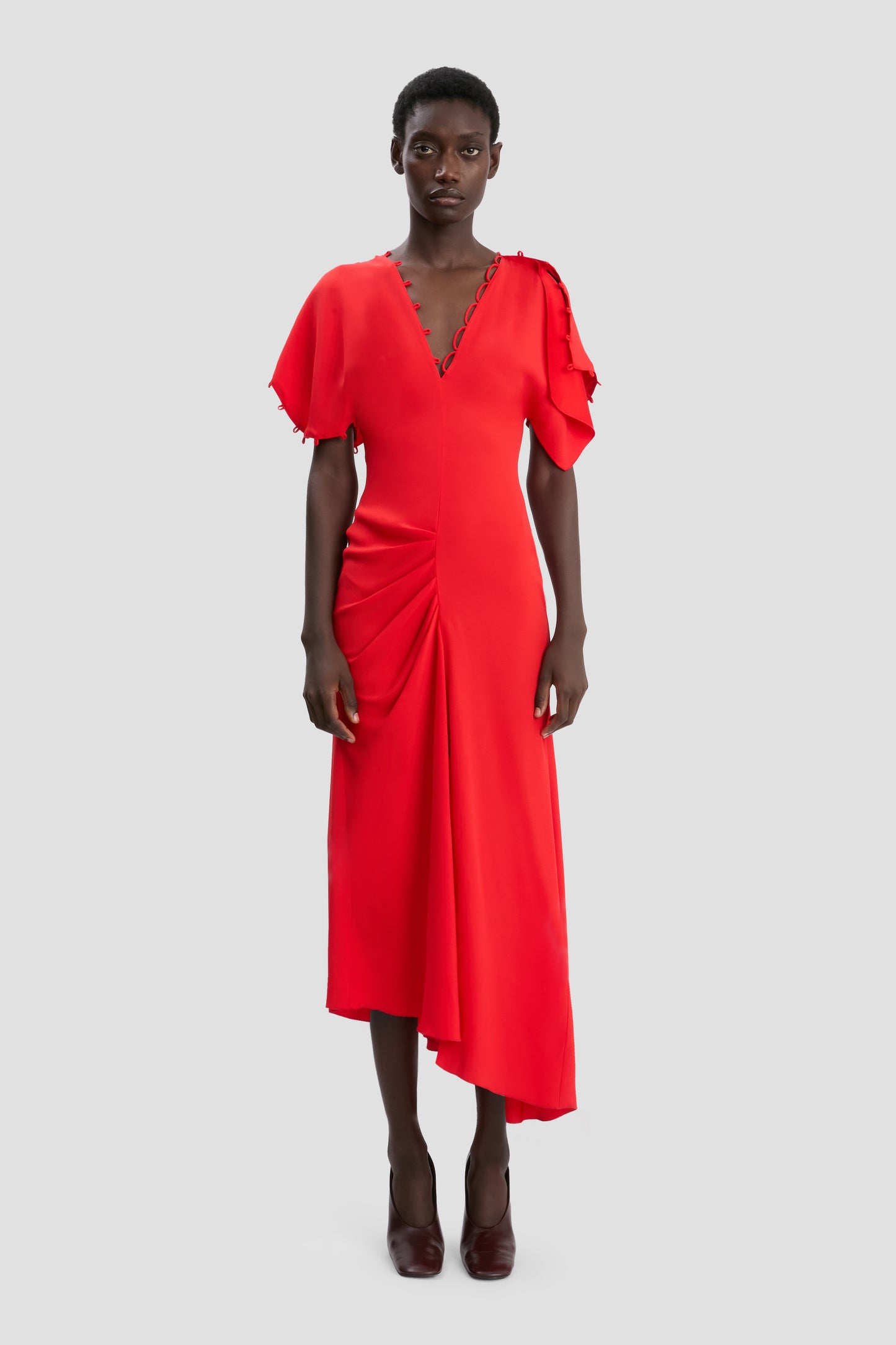 Draped Midi Dress In Cayenne