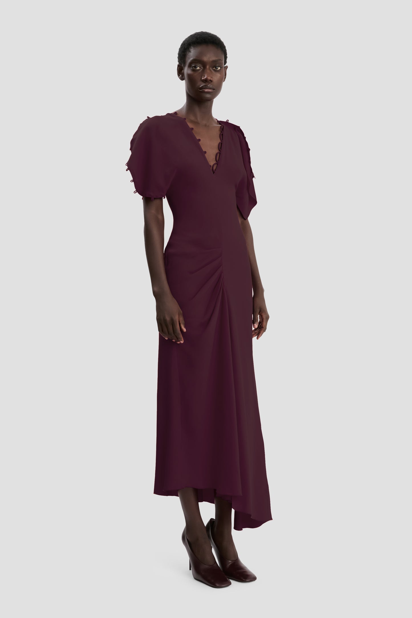 Draped Midi Dress In Merlot
