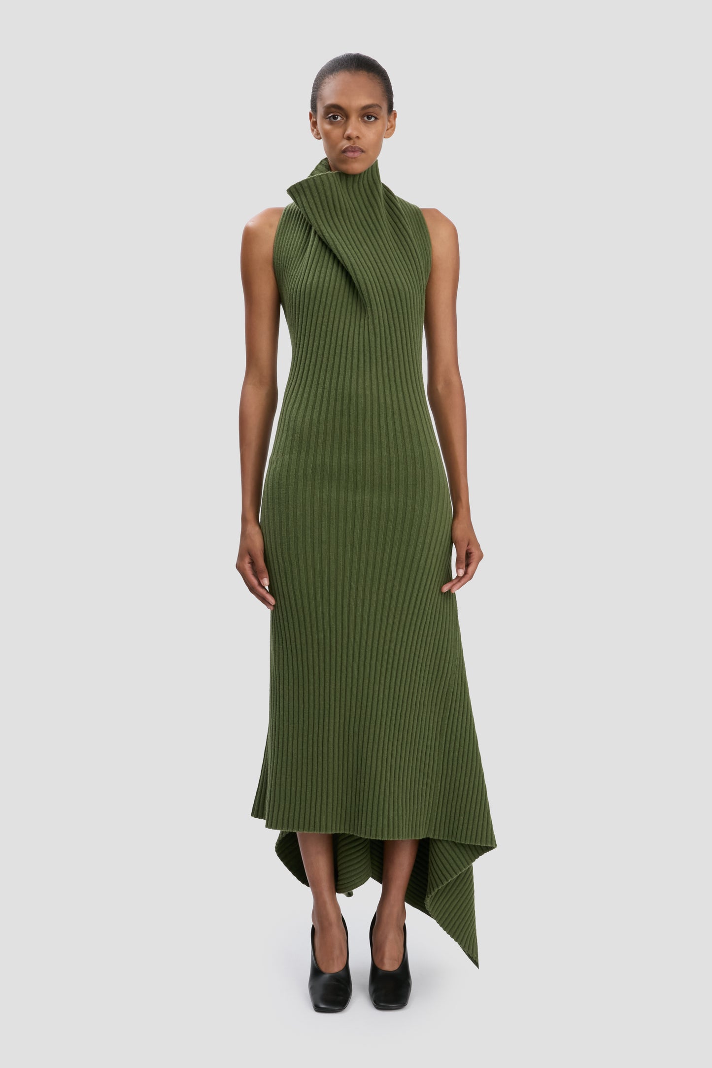 Draped Rib Midi Dress In Oregano