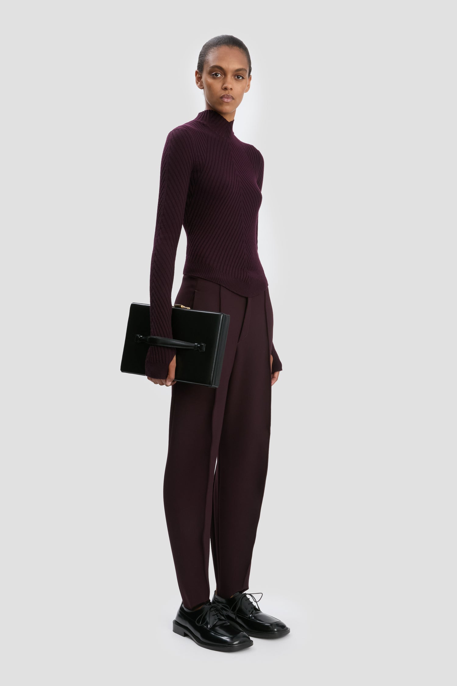 Large Box Clutch In Black Smooth Leather
