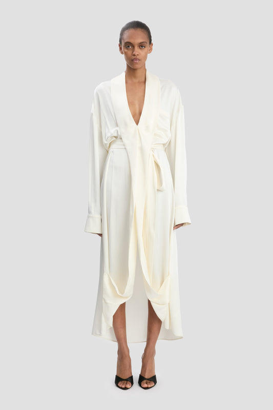 Wrap Midi Dress In Ivory