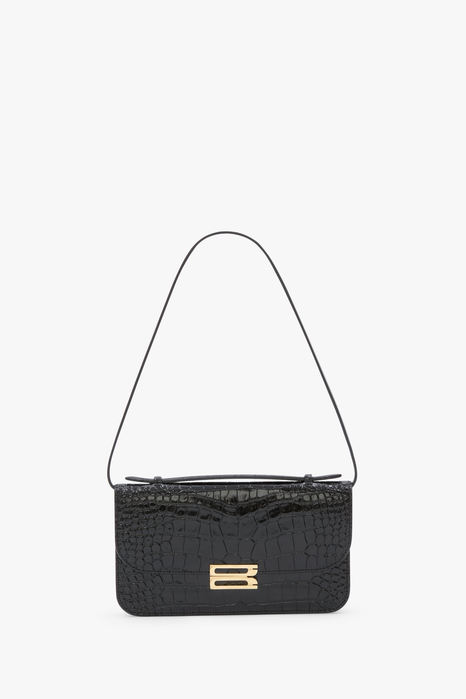 Dorian Pochette In Black Croc Embossed Leather