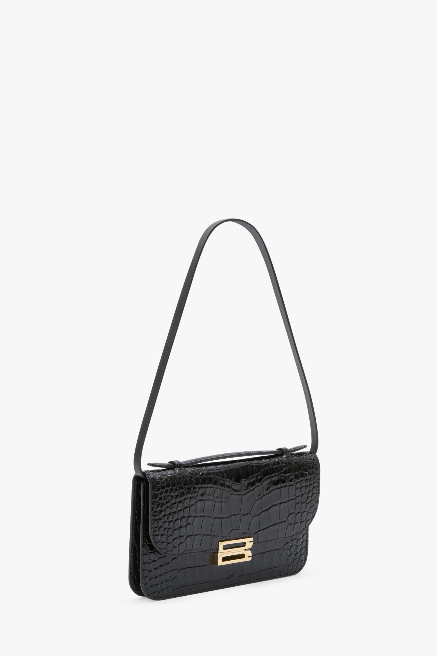 Dorian Pochette In Black Croc Embossed Leather