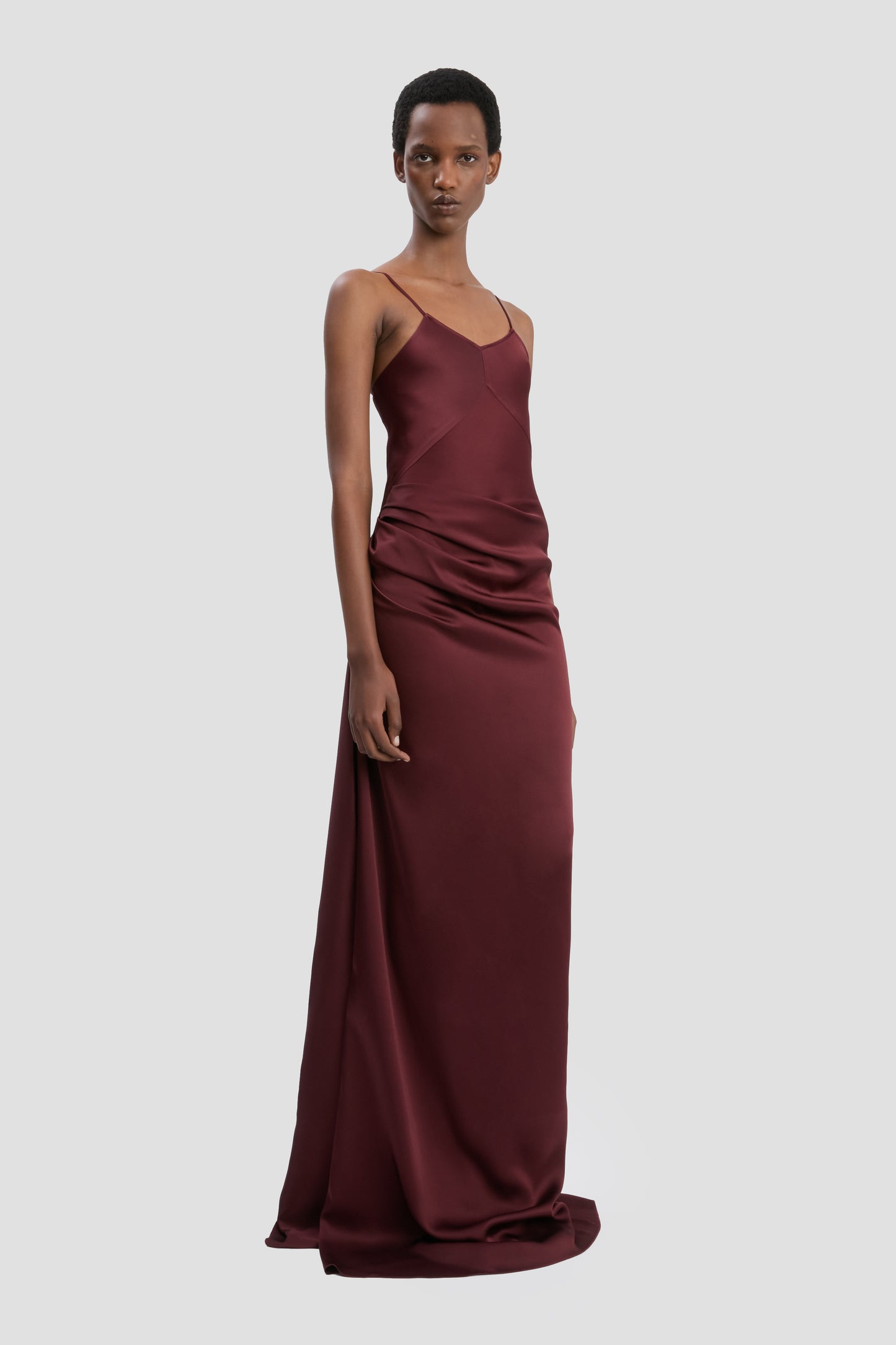 Draped Cami Floor-Length Dress In Cinnabar Red