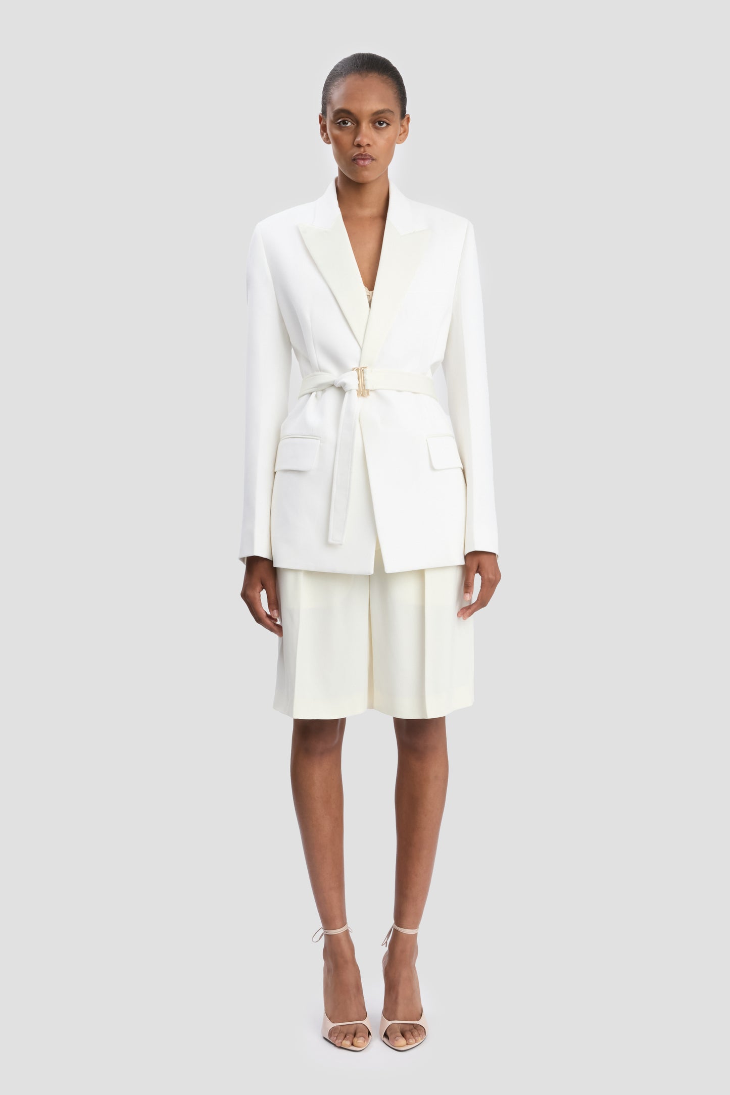 Belted Tailored Jacket In Ivory