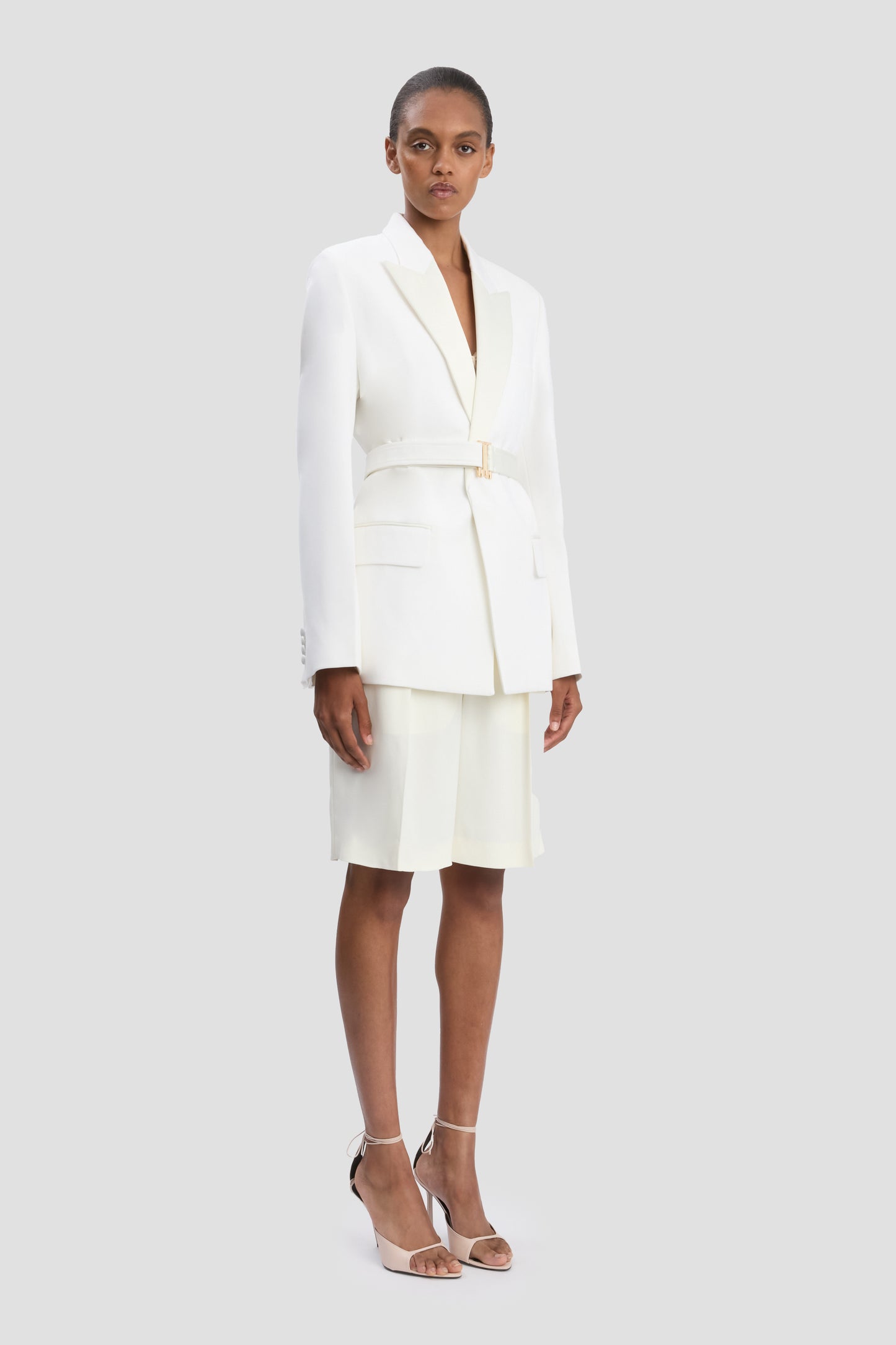 Belted Tailored Jacket In Ivory