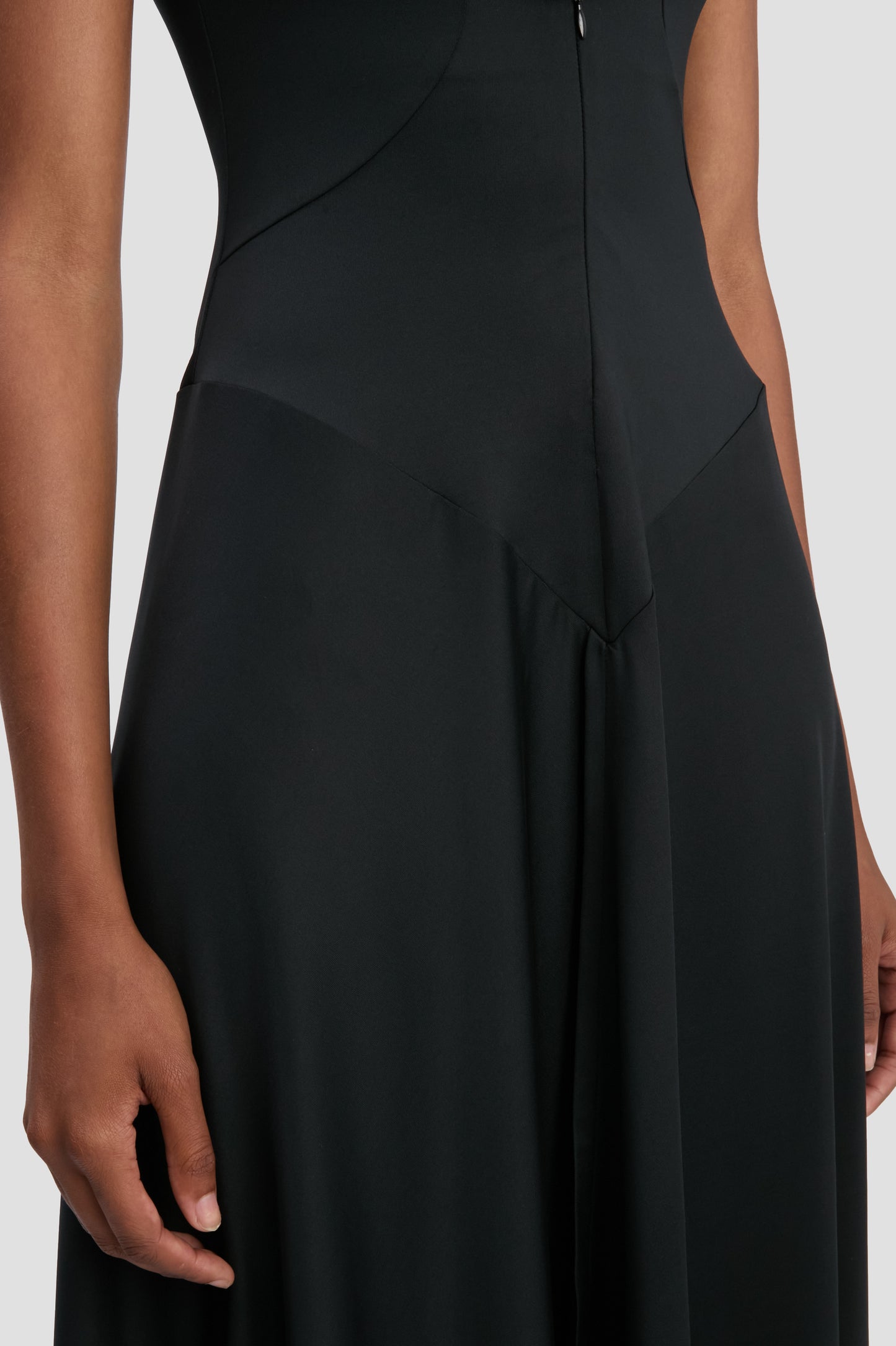 Zipped Front Midi Dress In Black