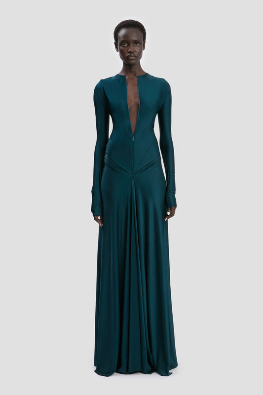 Cut-Out Gown In Dark Teal
