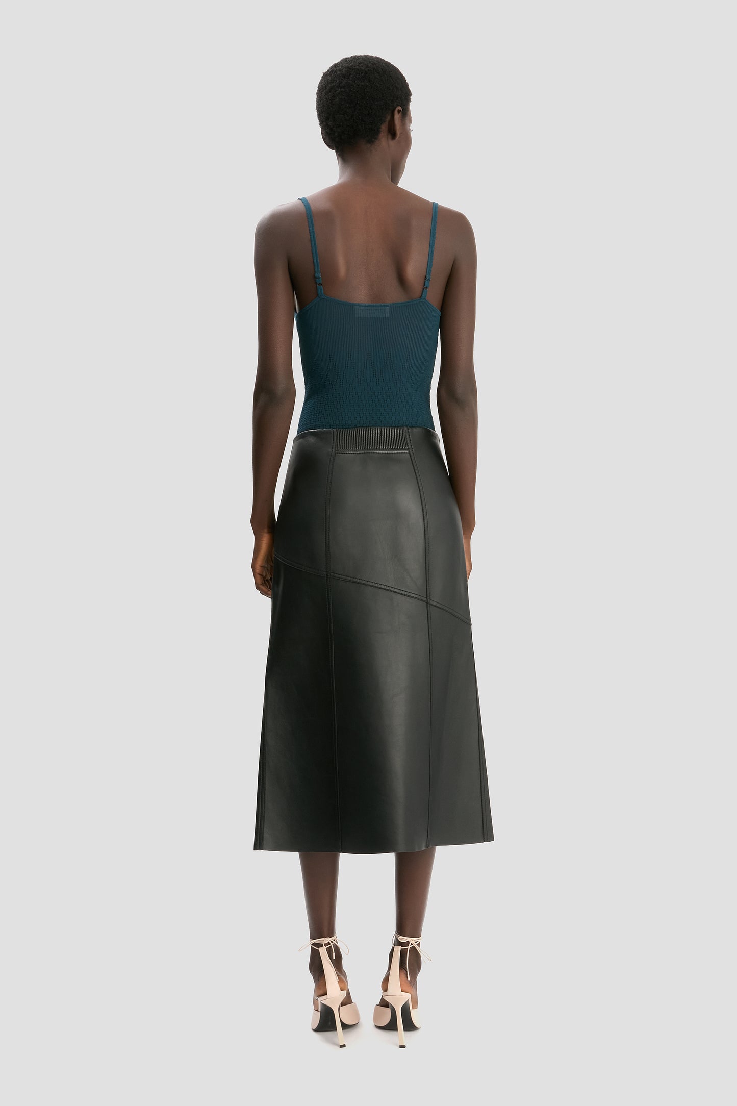 Panelled Leather Midi Skirt In Black