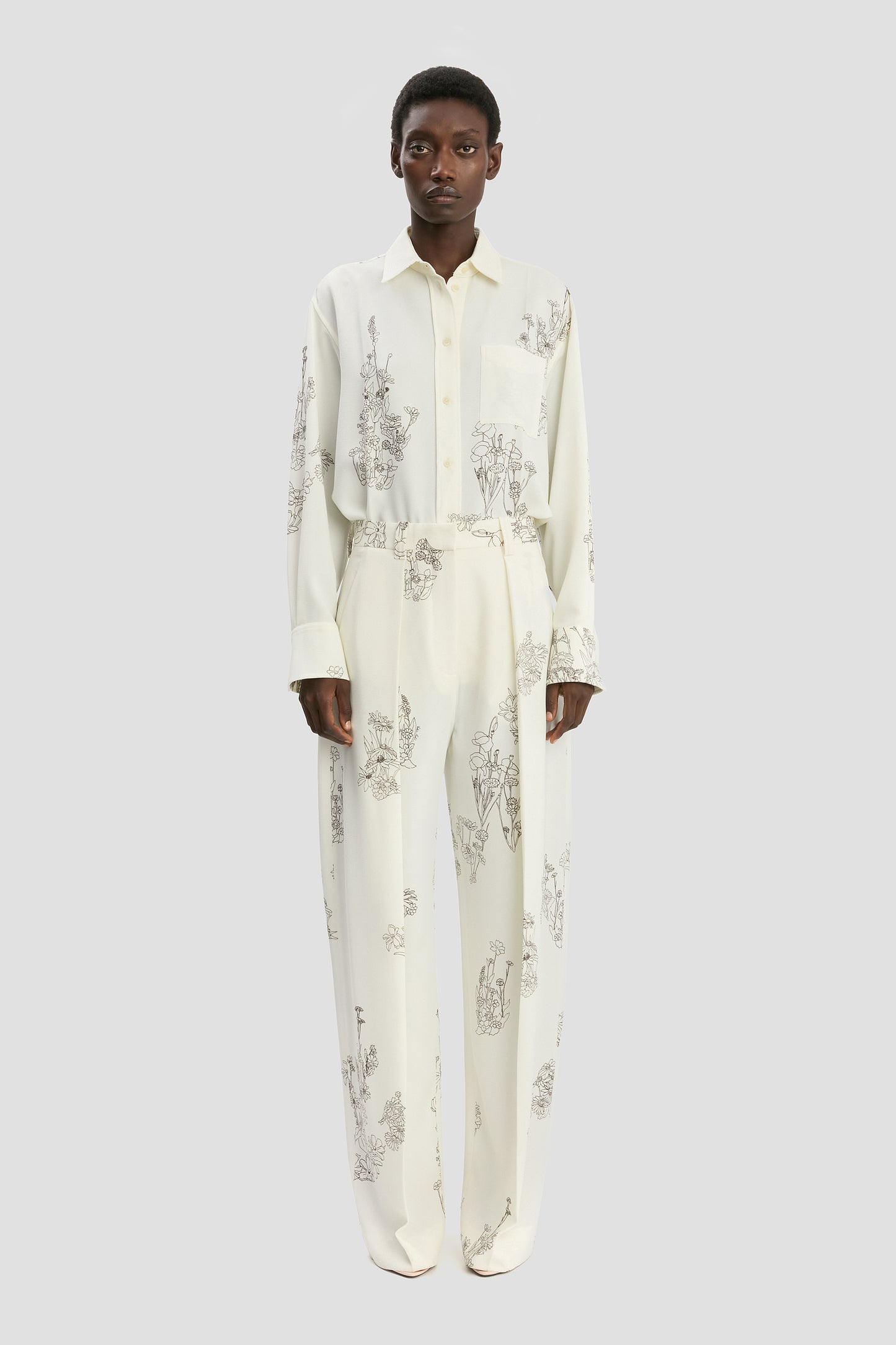 Wide Leg Trouser In Off-White Floral Print