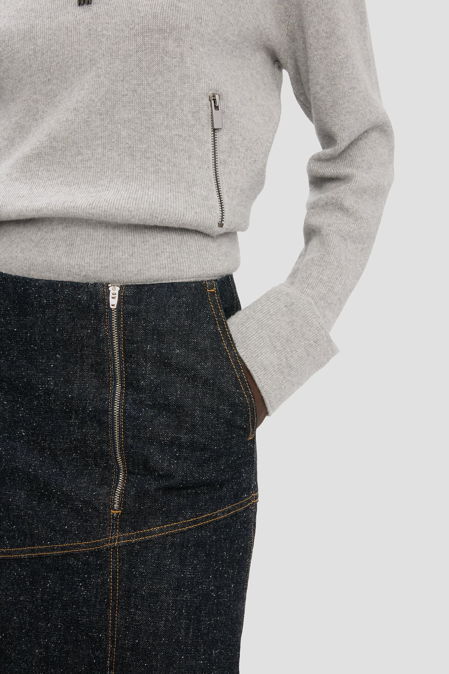 Panelled Denim Midi Skirt In Indigo