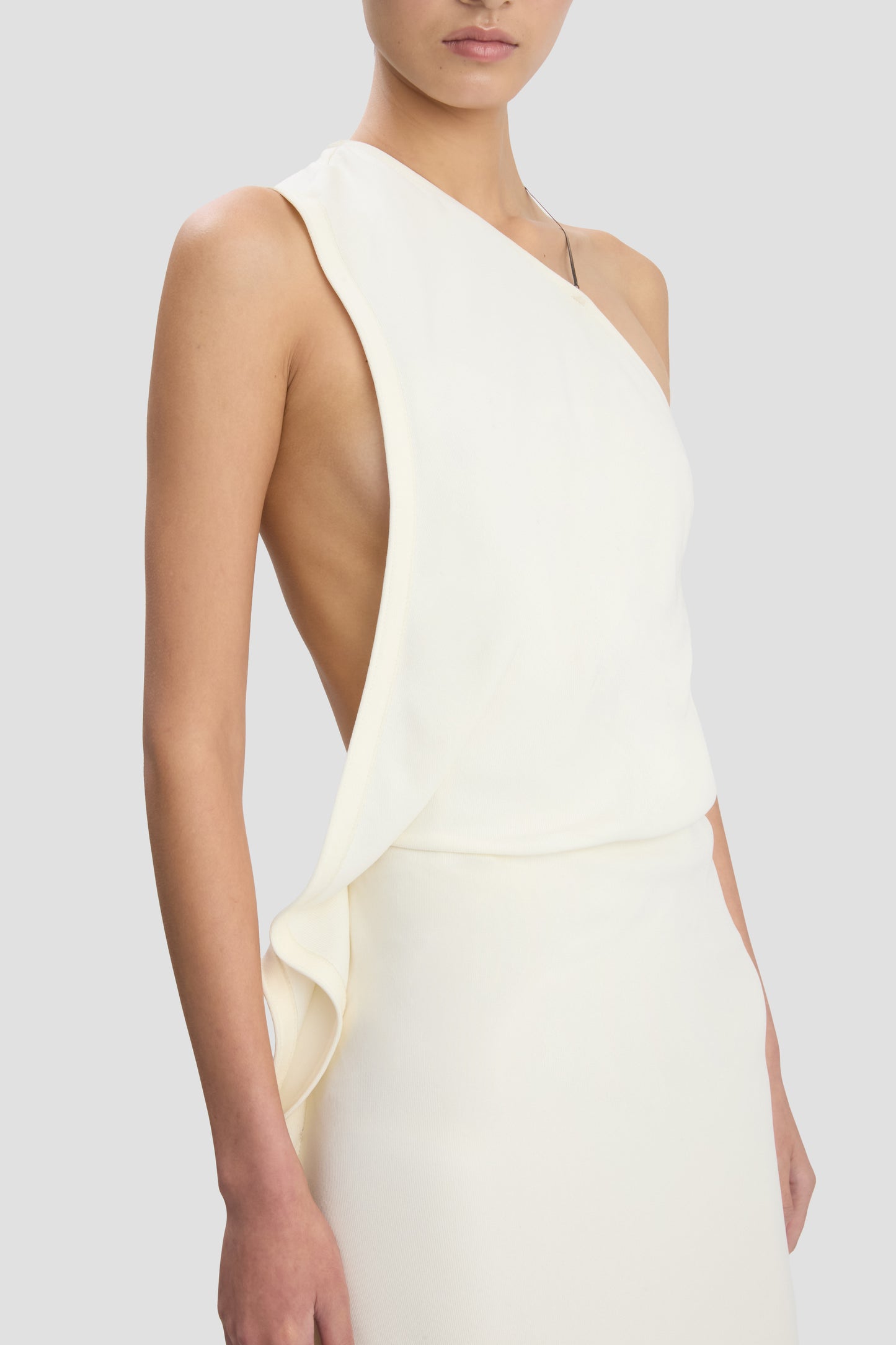 One-Shoulder Chain Detail Dress In Ivory