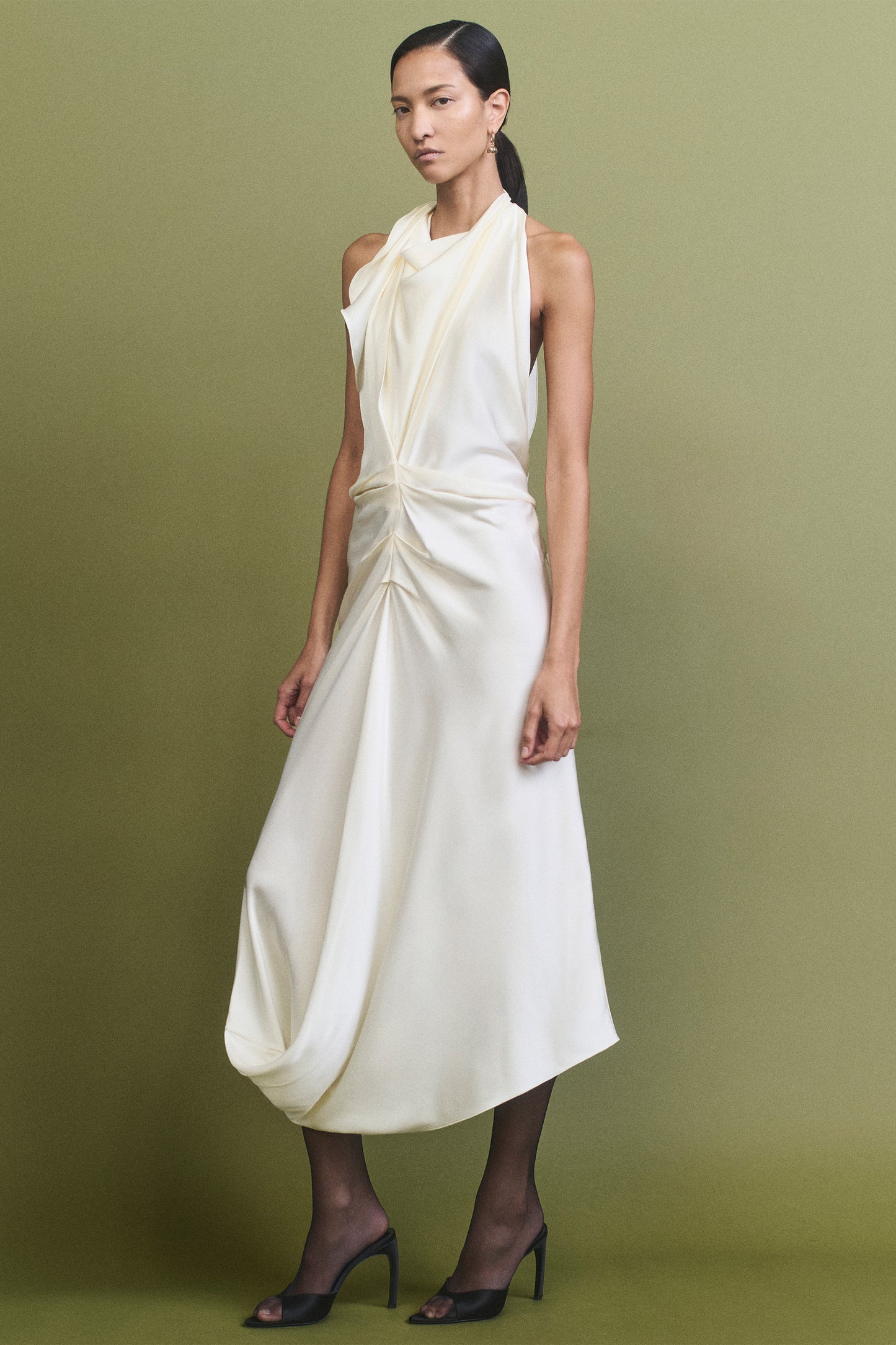 Backless Scarf Midi Dress In Vanilla