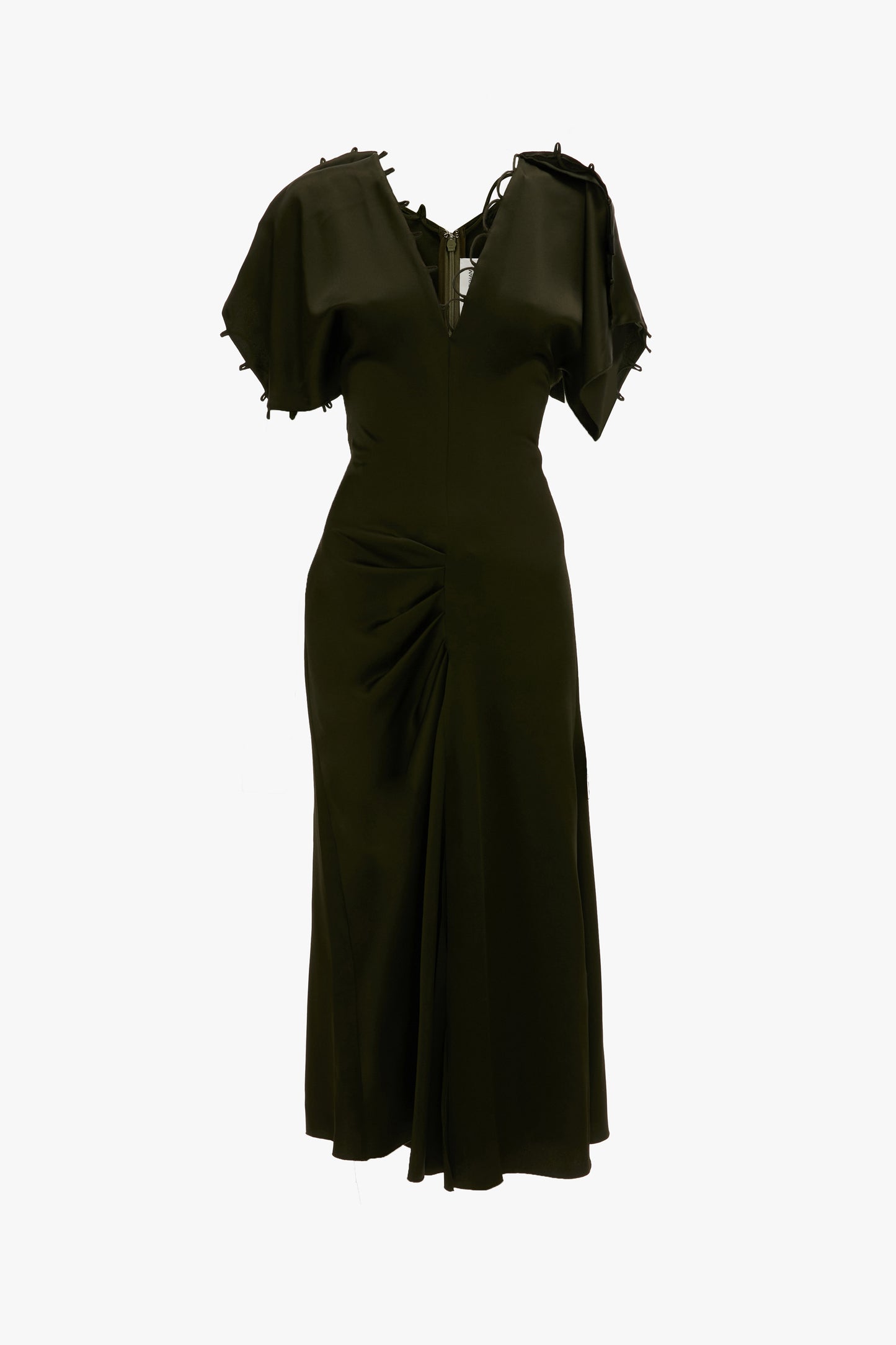 Draped Midi Dress In Dark Olive