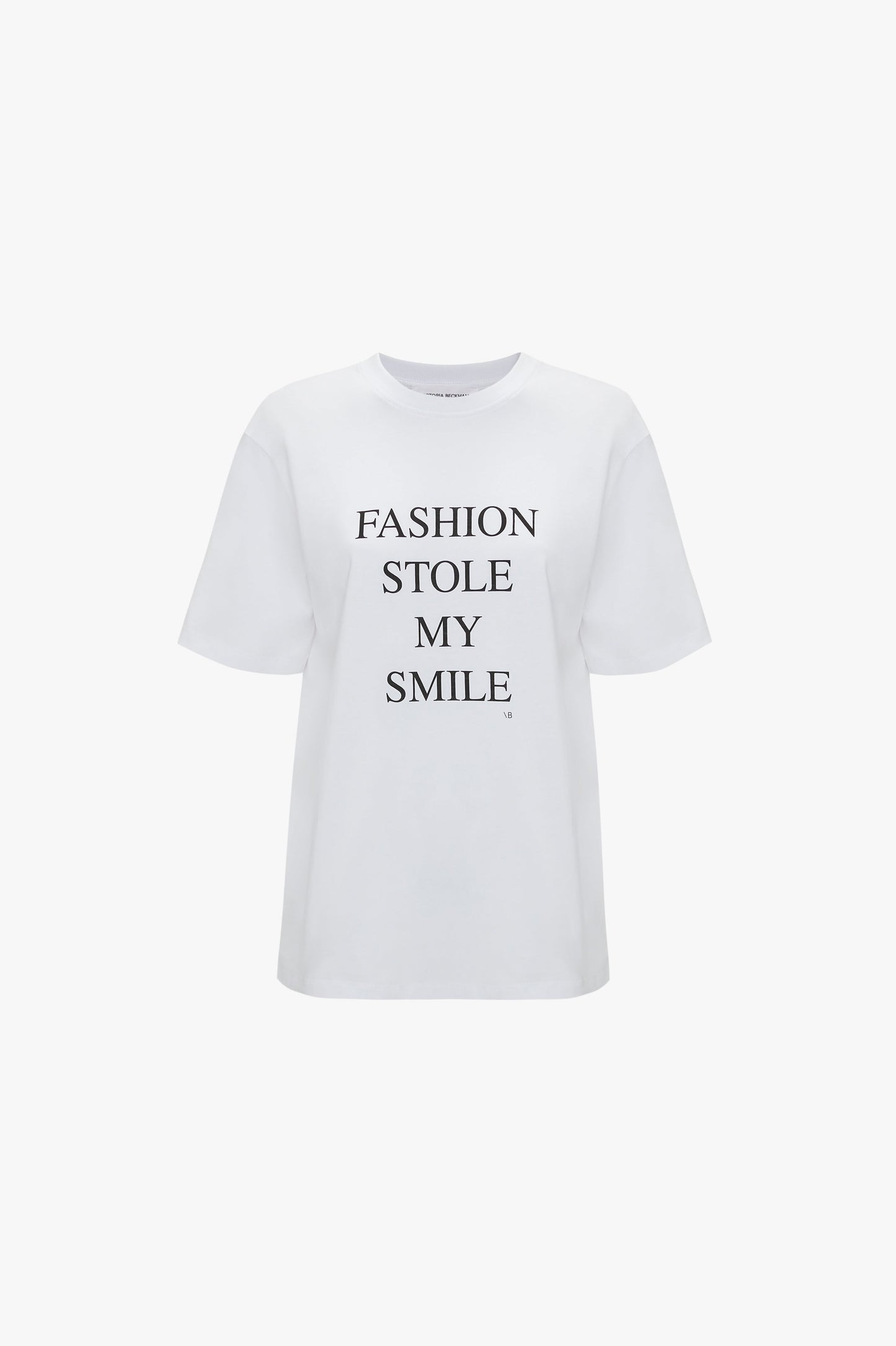 'Fashion Stole My Smile' Slogan T-Shirt In White