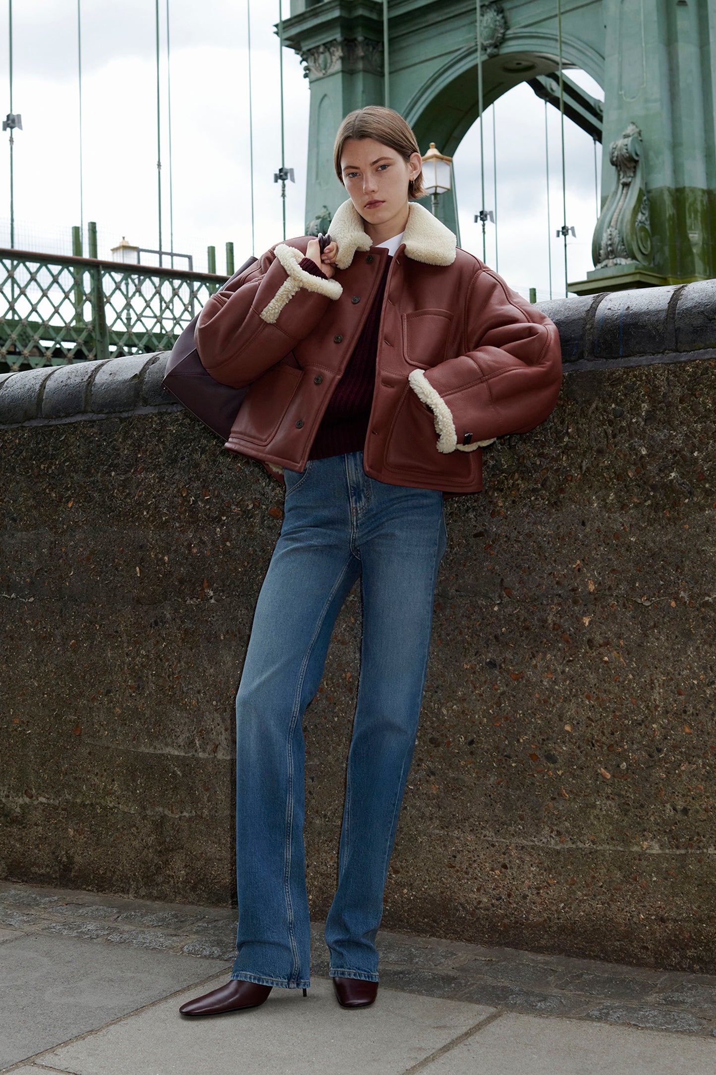 Shearling Jacket In Brown-Cream