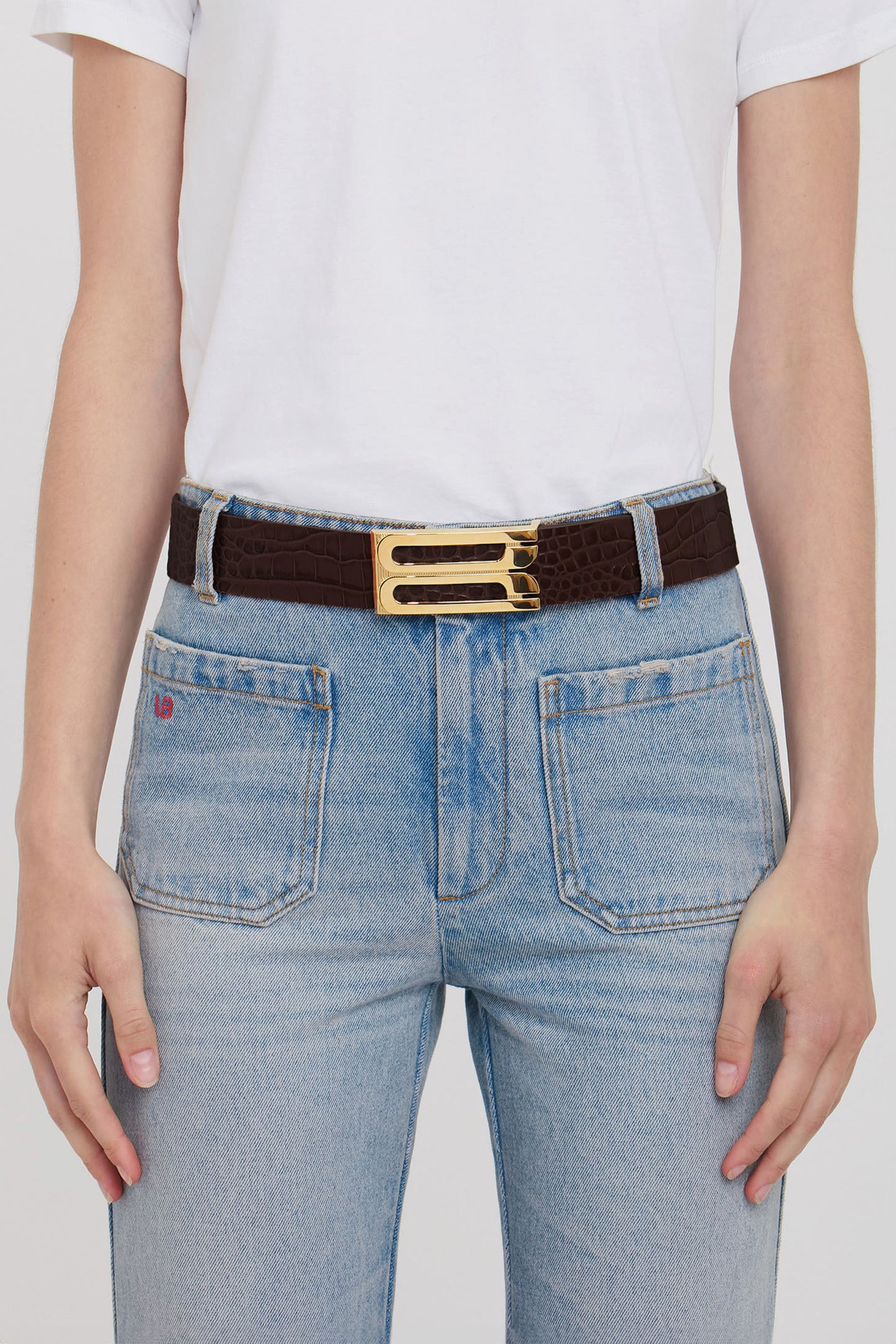 Jumbo Dorian Belt In Chocolate Croc Embossed Leather