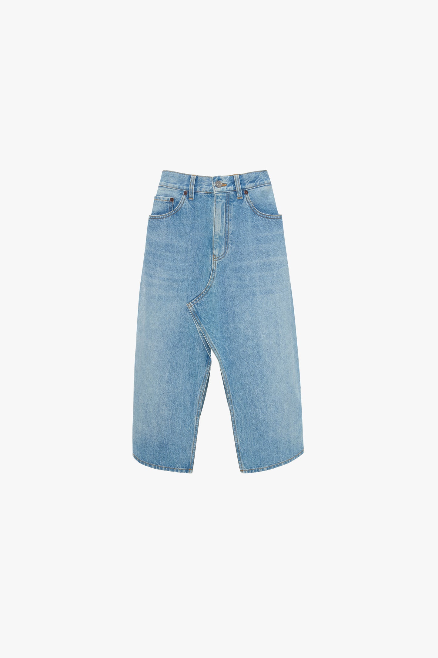 Kick Pocket Denim Skirt In Light Blue Wash