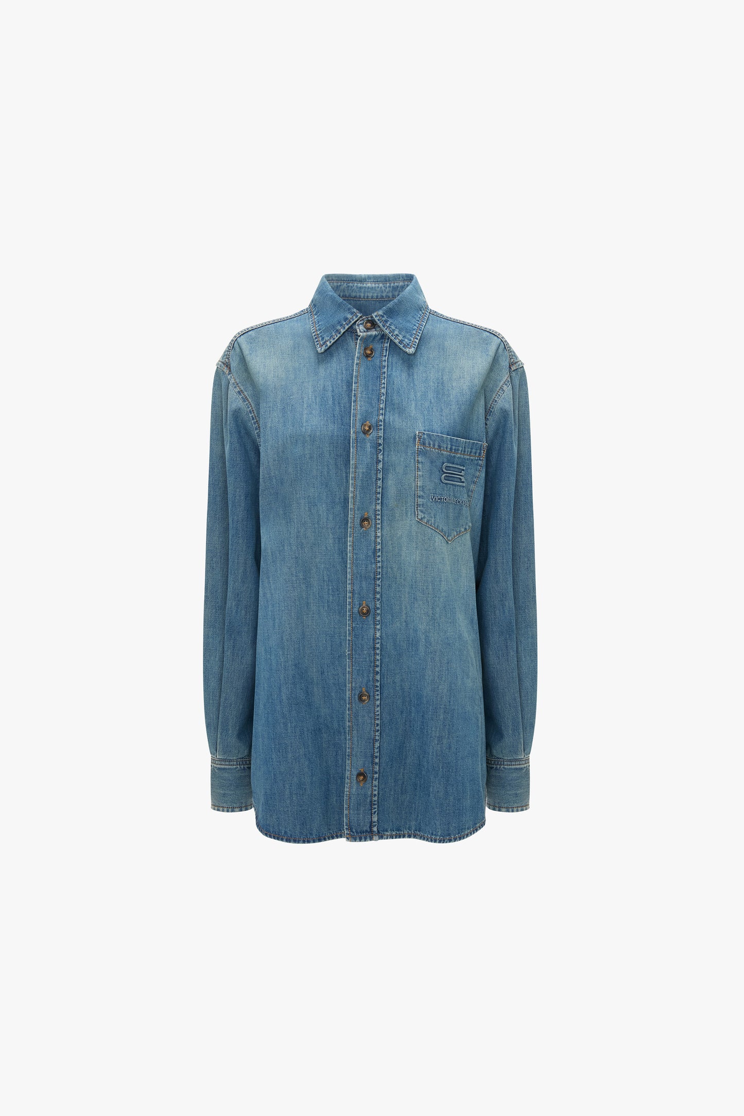 Men's Denim Shirt In Mid Blue Wash