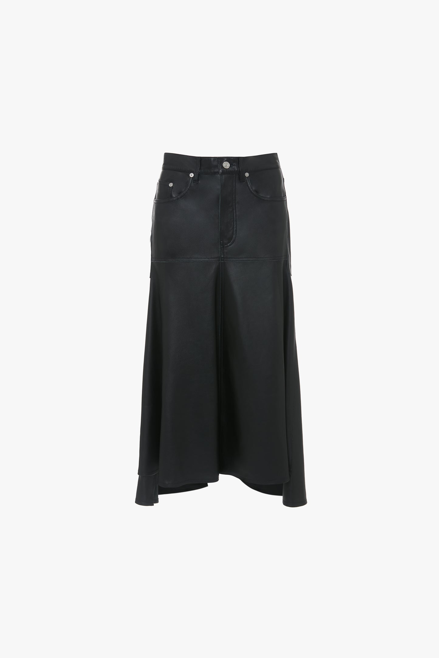 Panelled Flare Skirt In Soft Black Leather