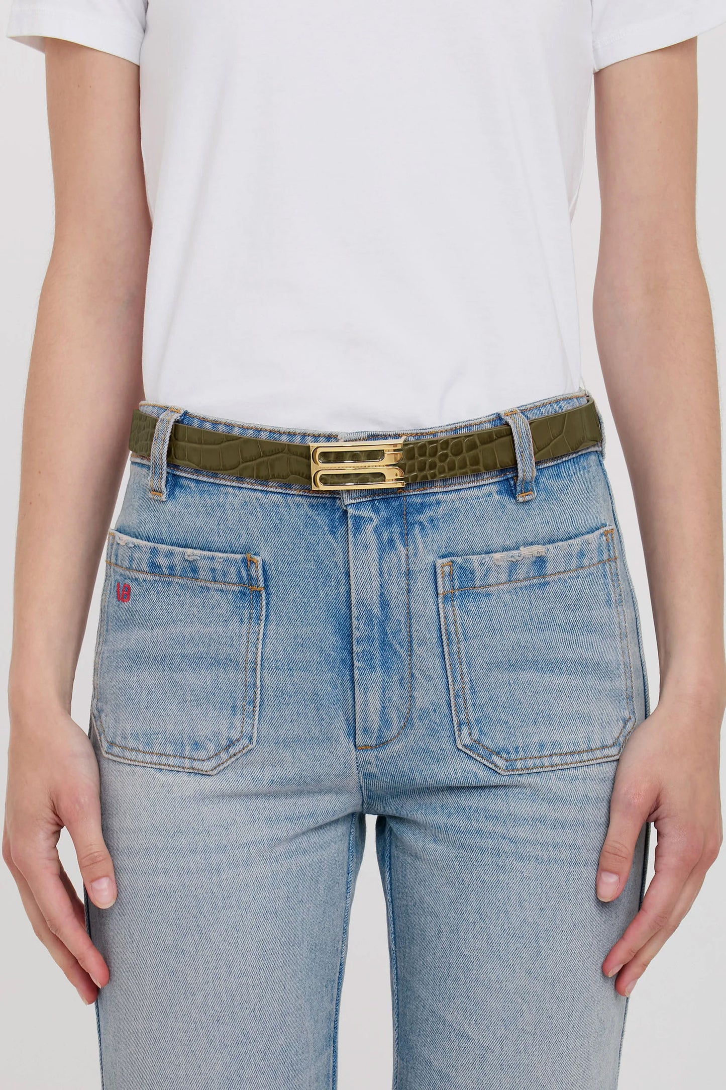 Dorian Belt In Khaki Croc Embossed Calf Leather