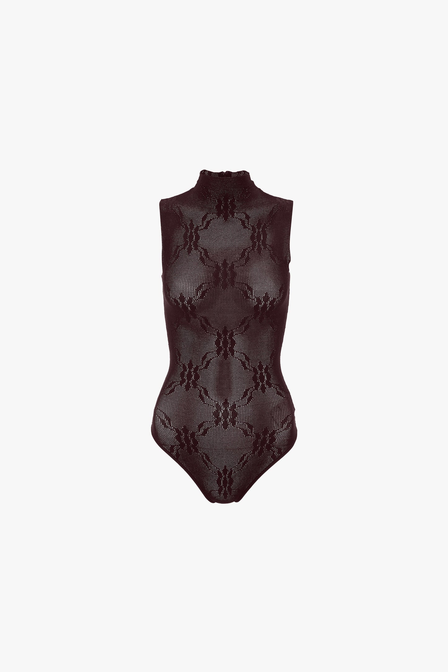 Sleeveless High Neck Bodysuit In Port