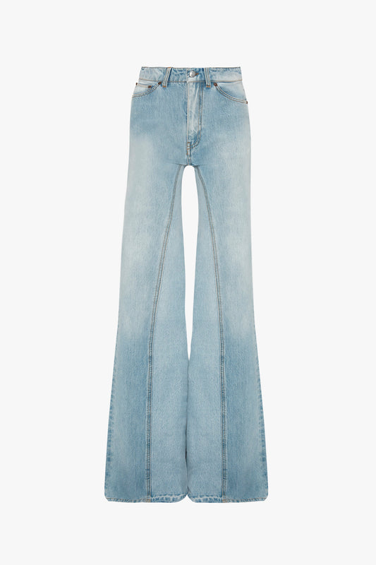 Light blue, high-waisted, Victoria Beckham Bianca Jean in Light Blue Denim isolated on a white background.