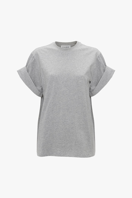 A Victoria Beckham Asymmetric Relaxed Fit T-Shirt In Grey Marl displayed on a white background.