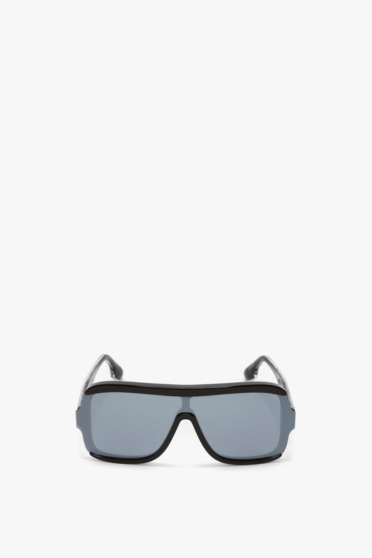 Layered Mask Sunglasses In Black-Silver-Mirror