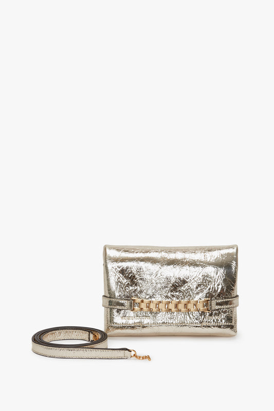 Victoria Beckham Mini Chain Pouch With Long Strap In Gold Leather