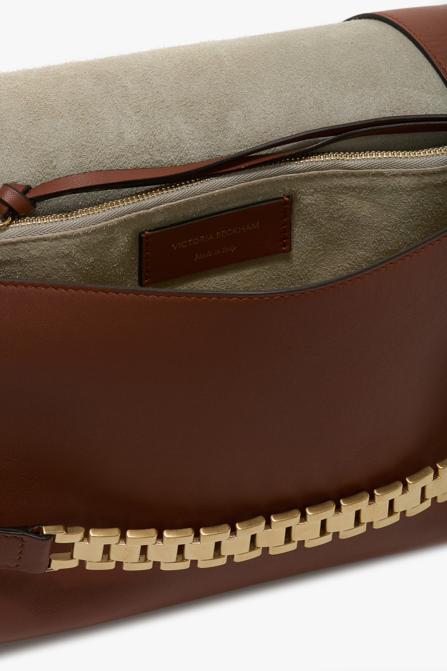 Chain Pouch Bag With Strap In Russet Leather