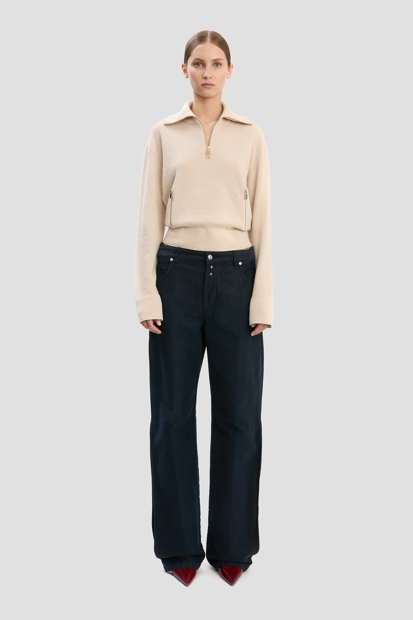 Half-Zip Milano Jumper In Pale Rose