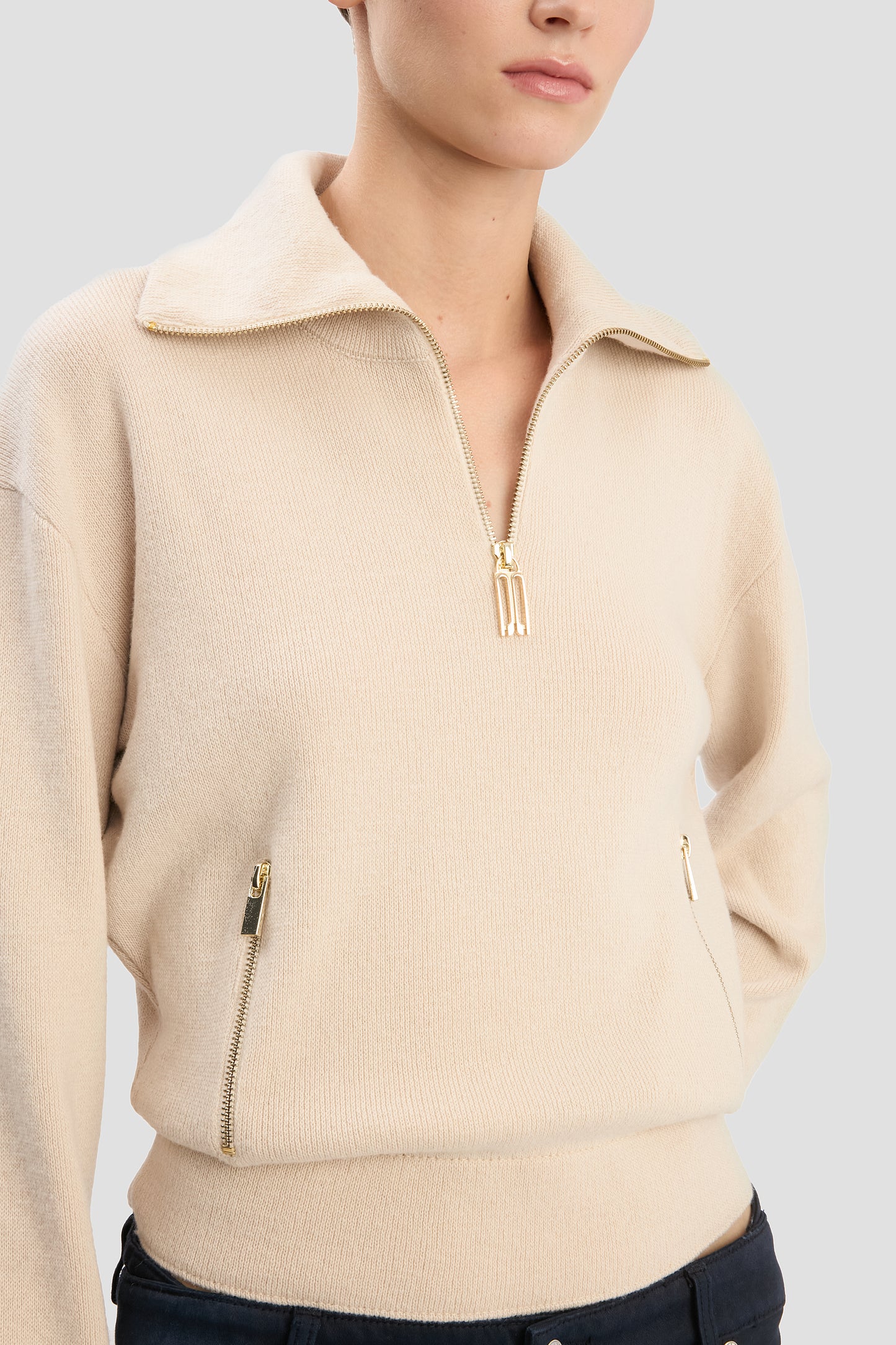 Half-Zip Milano Jumper In Pale Rose
