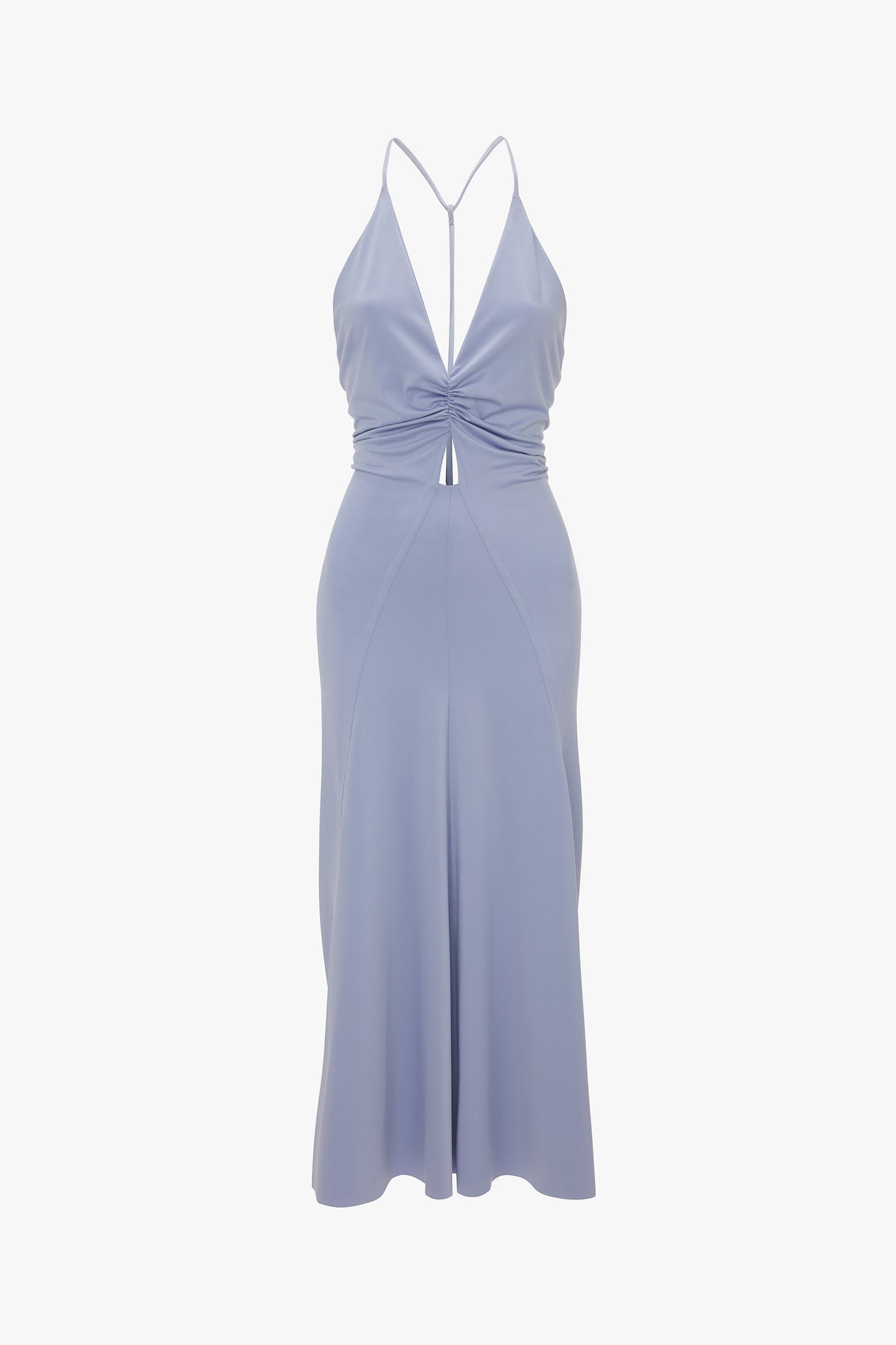 V-Neck Ruched Cami Midi Dress In Delphinium Blue