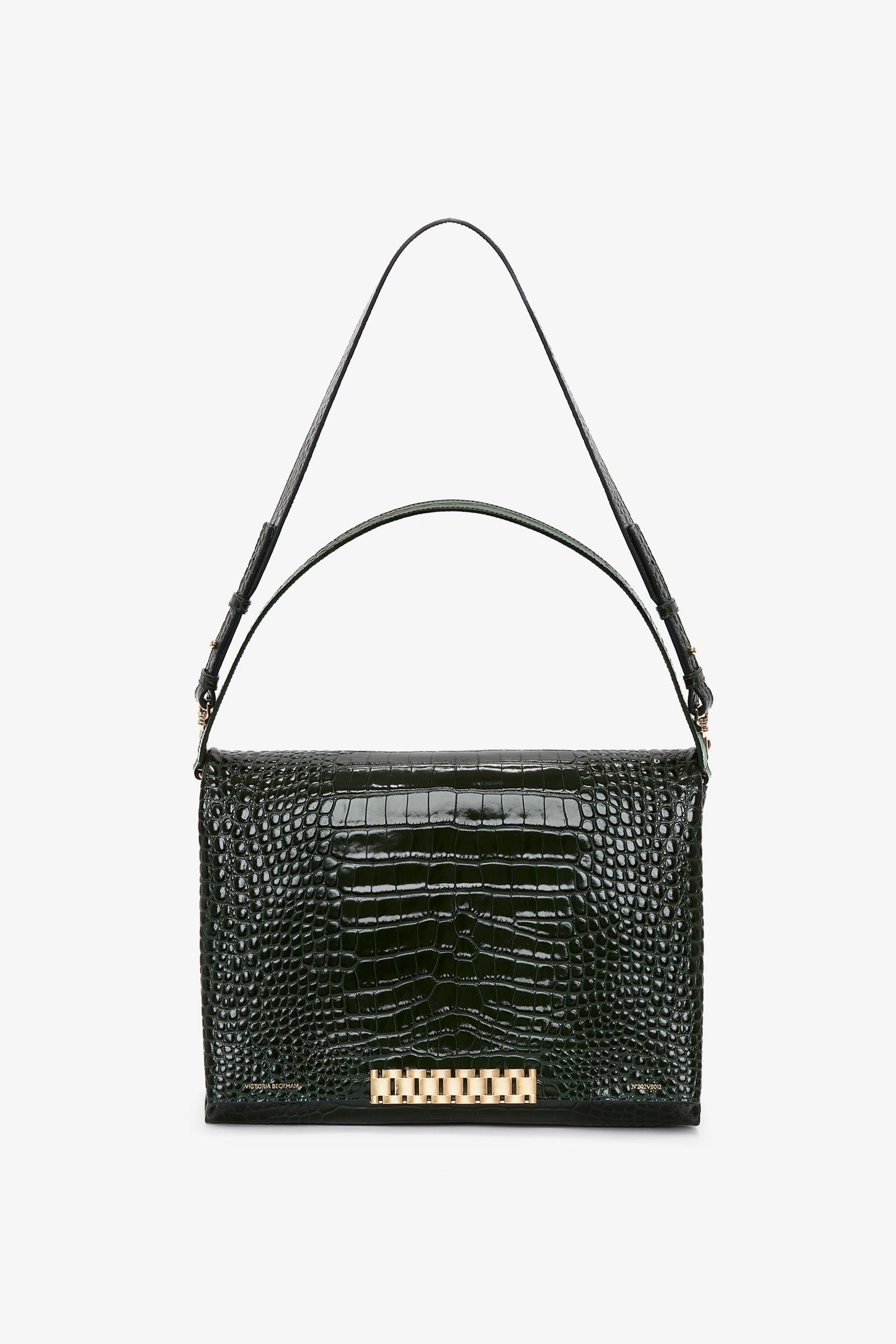 Jumbo Chain Pouch in Dark Forest Croc-Effect Leather