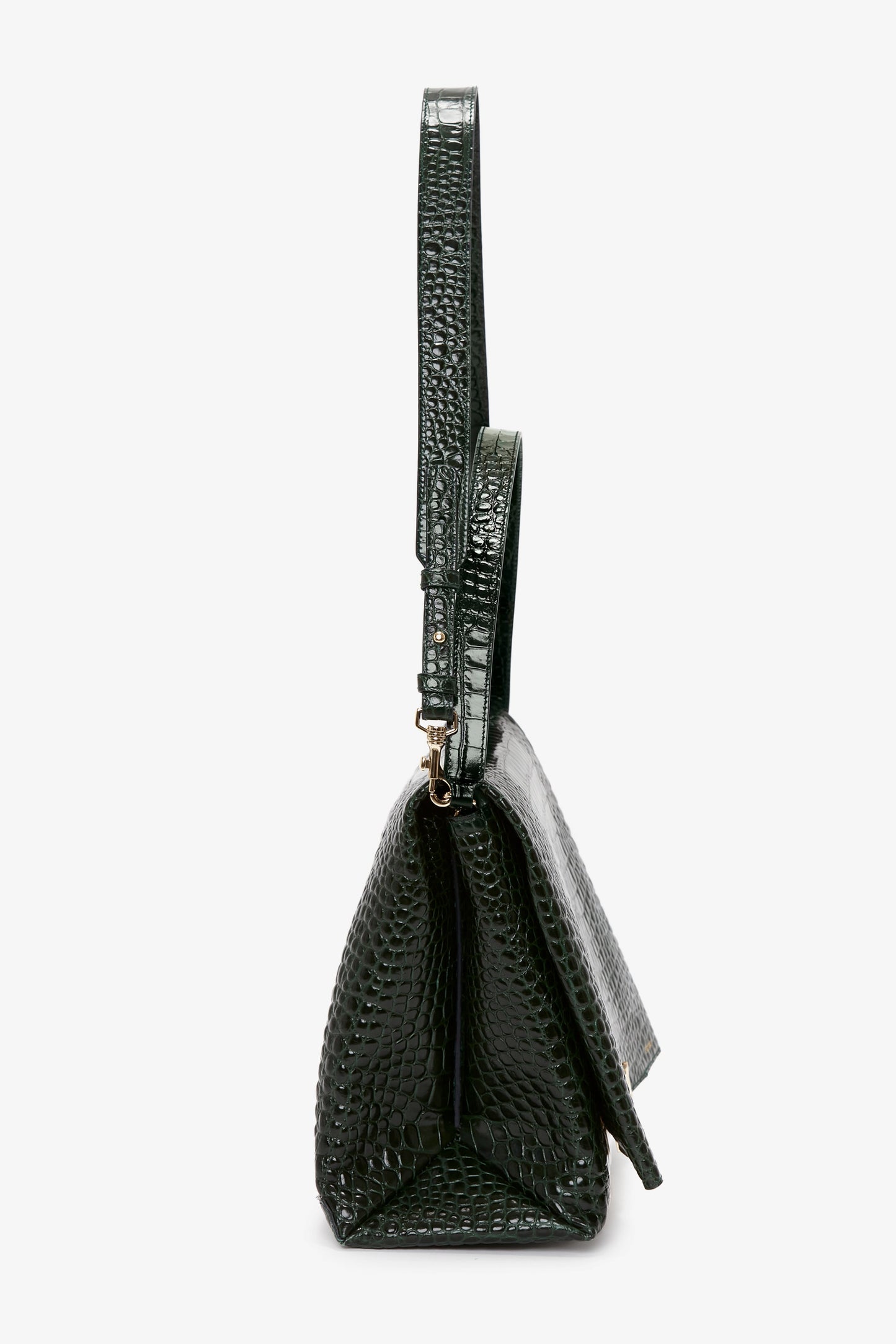 Jumbo Chain Pouch in Dark Forest Croc-Effect Leather