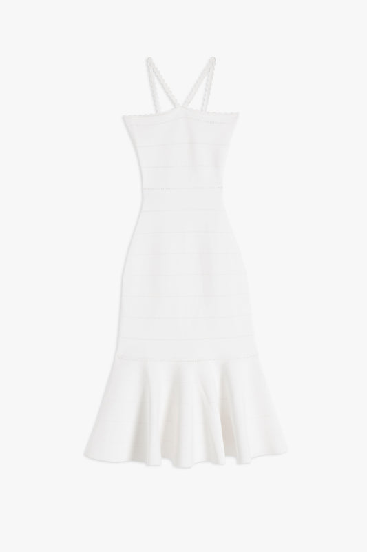 Scalloped Strap Flare Dress In White