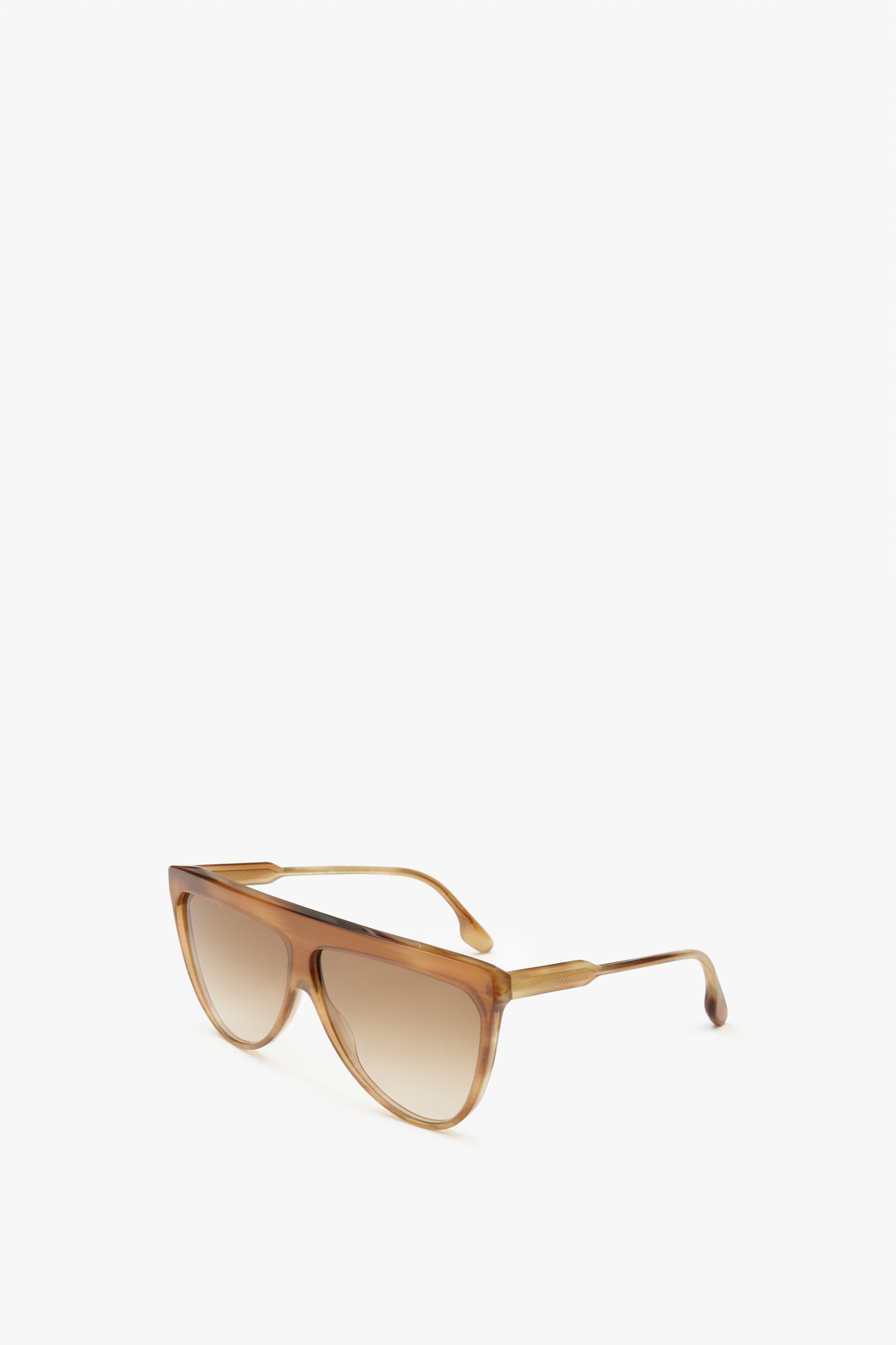 A pair of Classic Flat Top V Sunglasses in Honey Horn by Victoria Beckham on a white background, offering 100% UV protection.